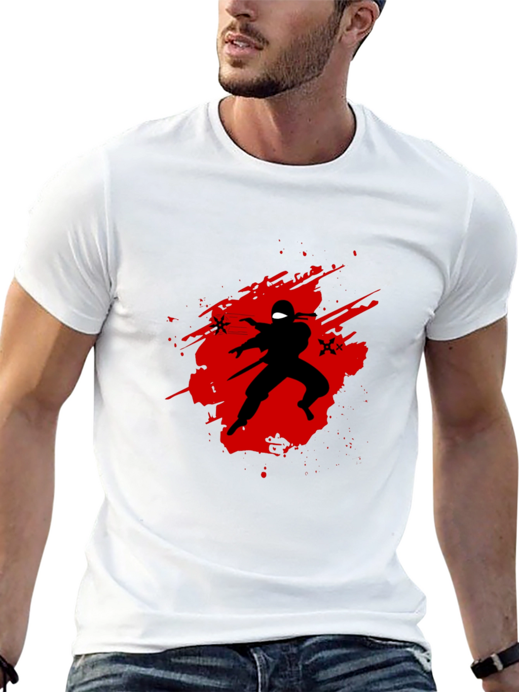 Ninja Graphic T-Shirt - Black Crew Neck Tee