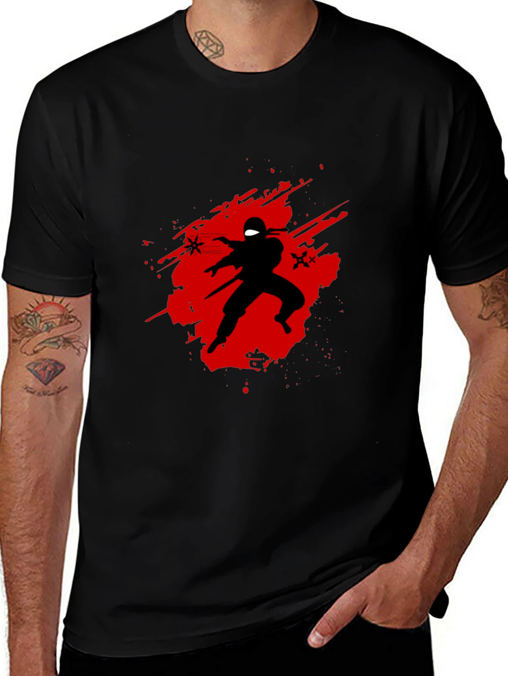 Ninja Graphic T-Shirt - Black Crew Neck Tee