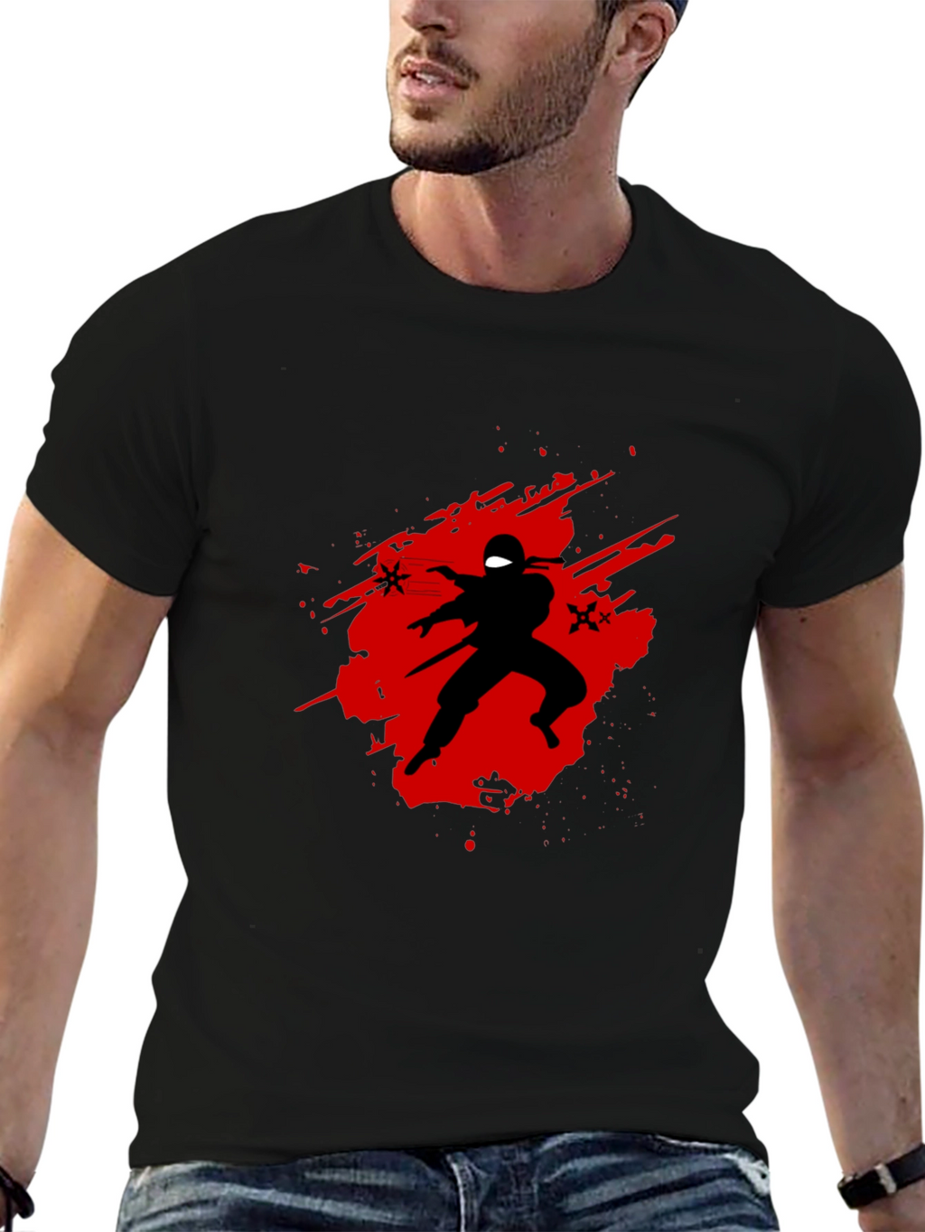 Ninja Graphic T-Shirt - Black Crew Neck Tee