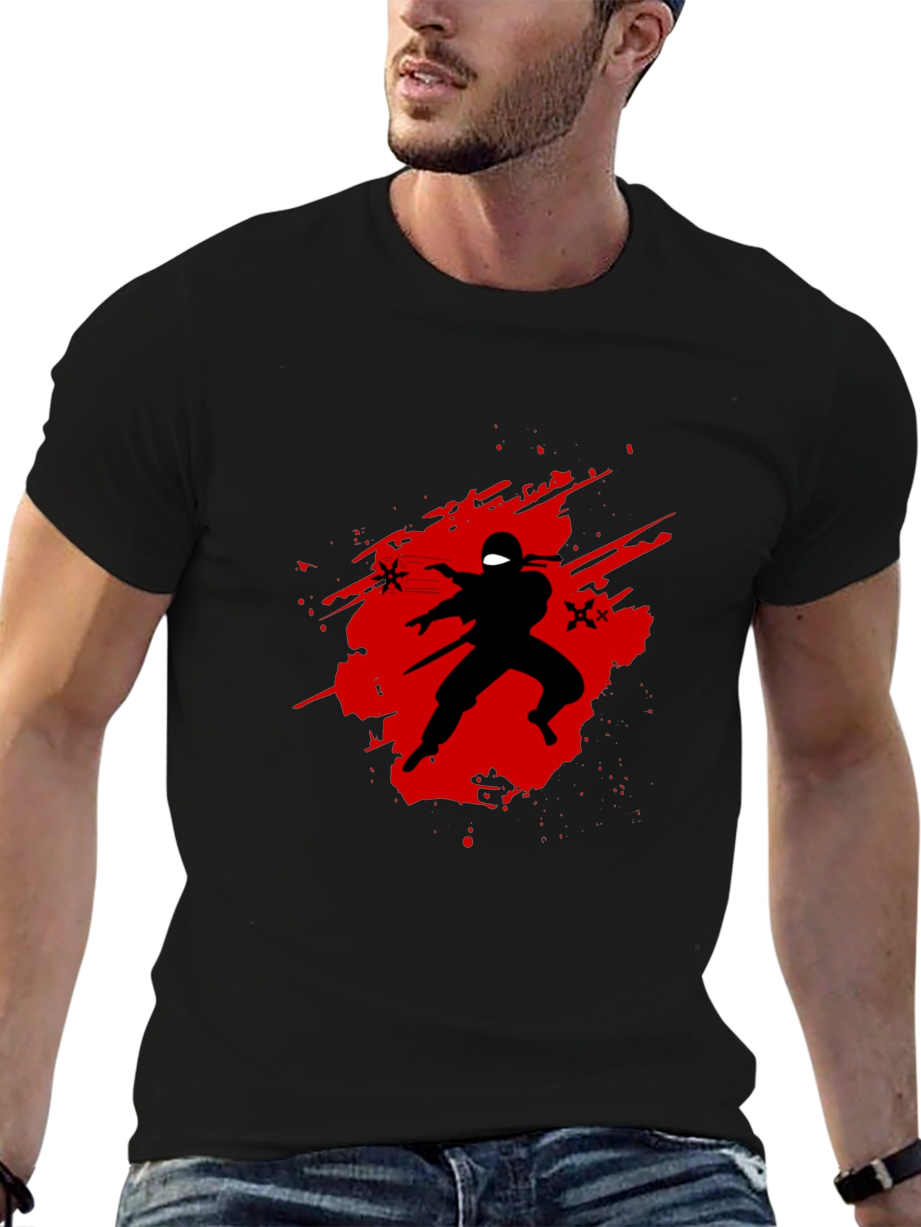 Ninja Graphic T-Shirt - Black Crew Neck Tee