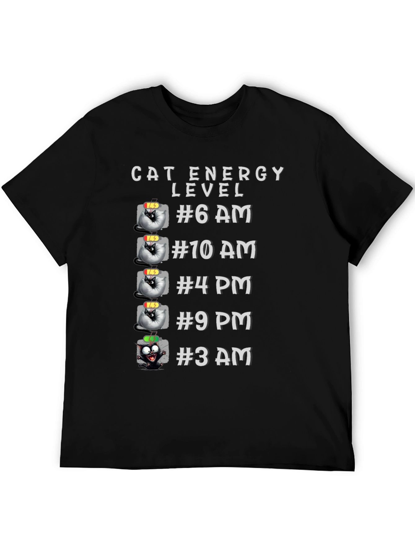 Cat Energy Level Graphic T-Shirt - Funny Cat Lover Tee