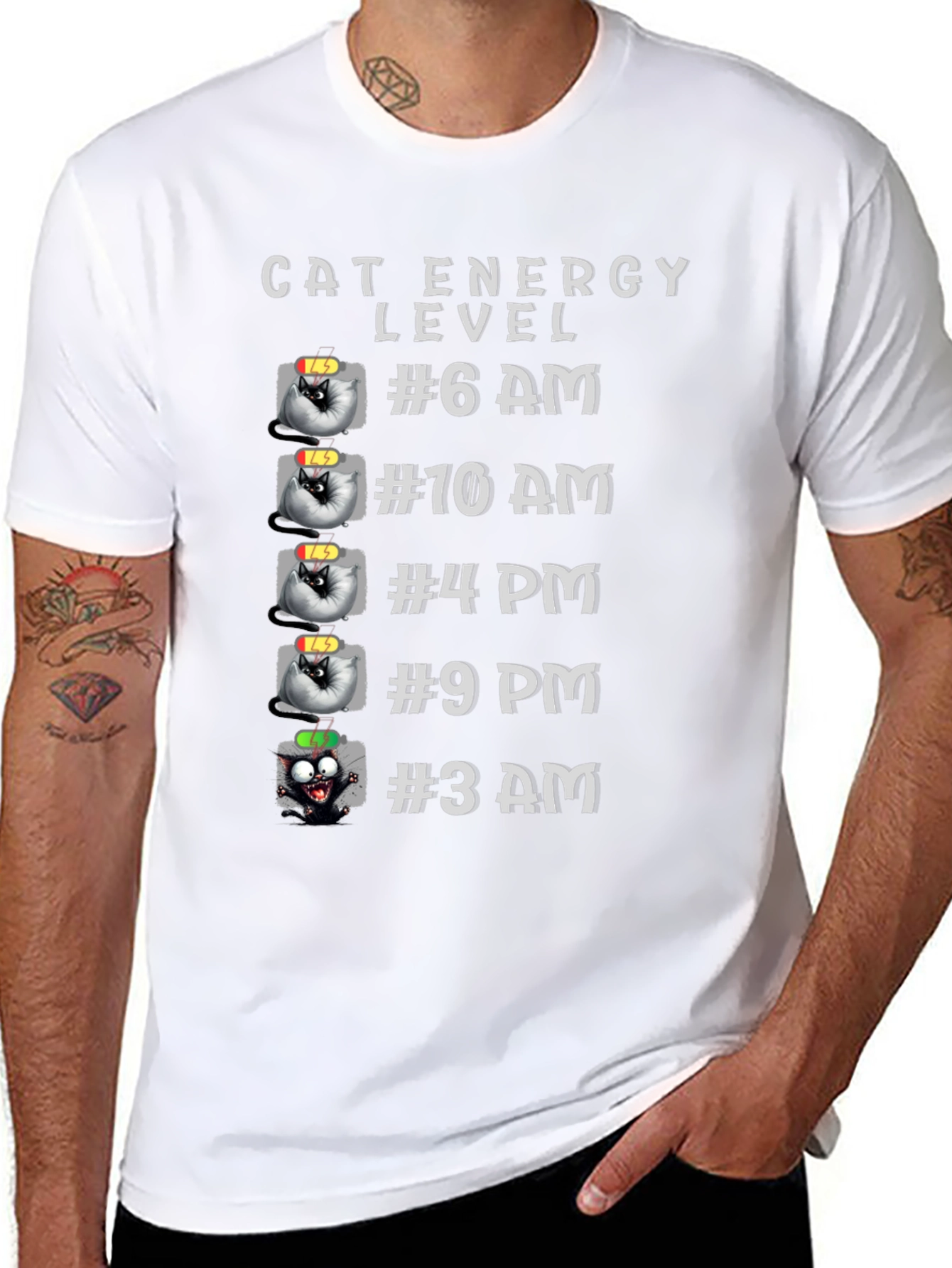 Cat Energy Level Graphic T-Shirt - Funny Cat Lover Tee