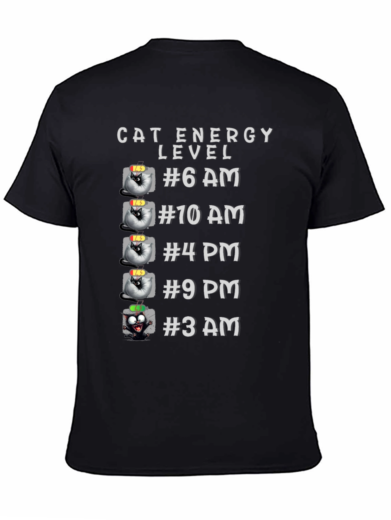 Cat Energy Level Graphic T-Shirt - Funny Cat Lover Tee