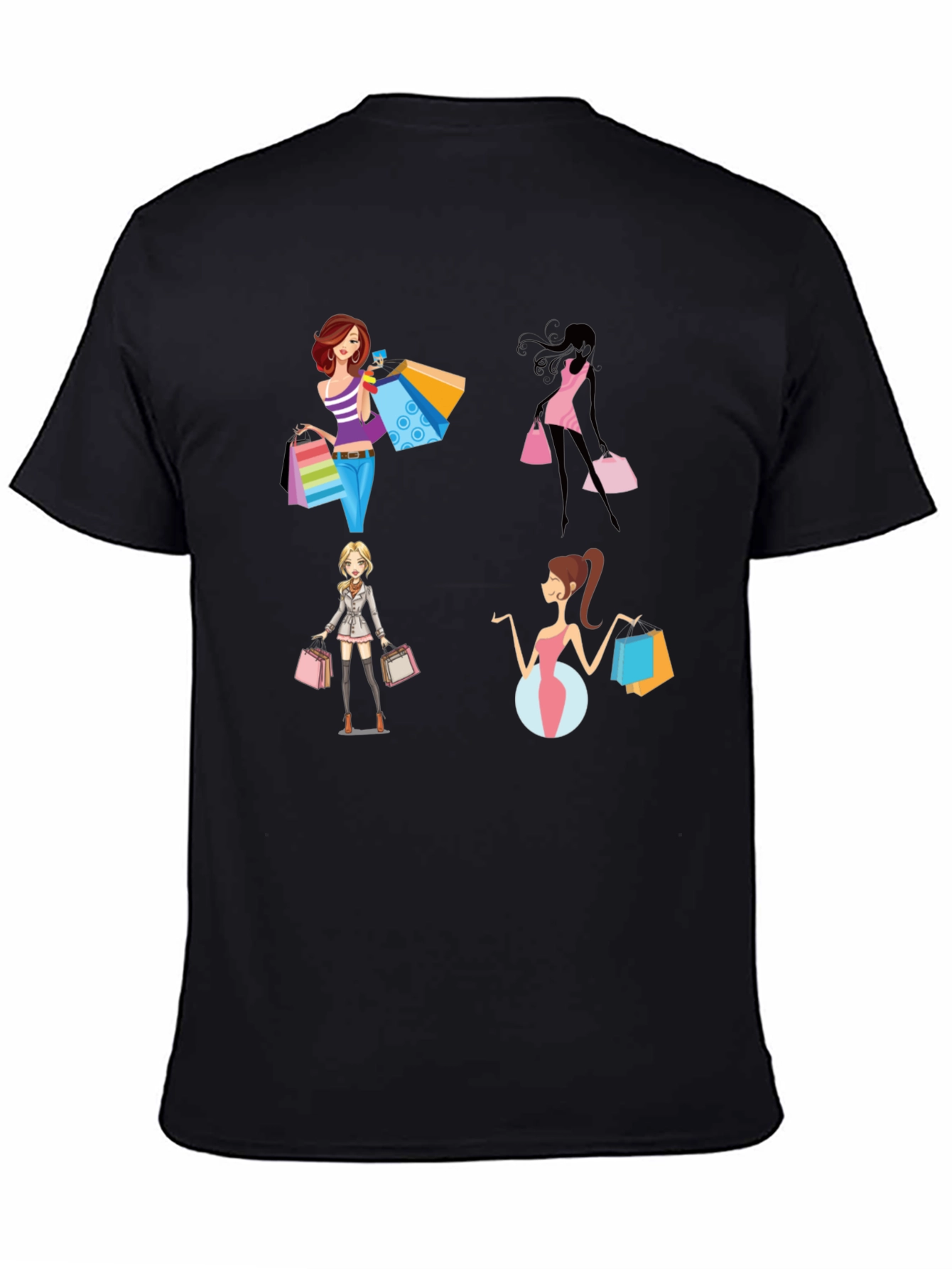 Stylish Shopping Women Graphic Tee - Black