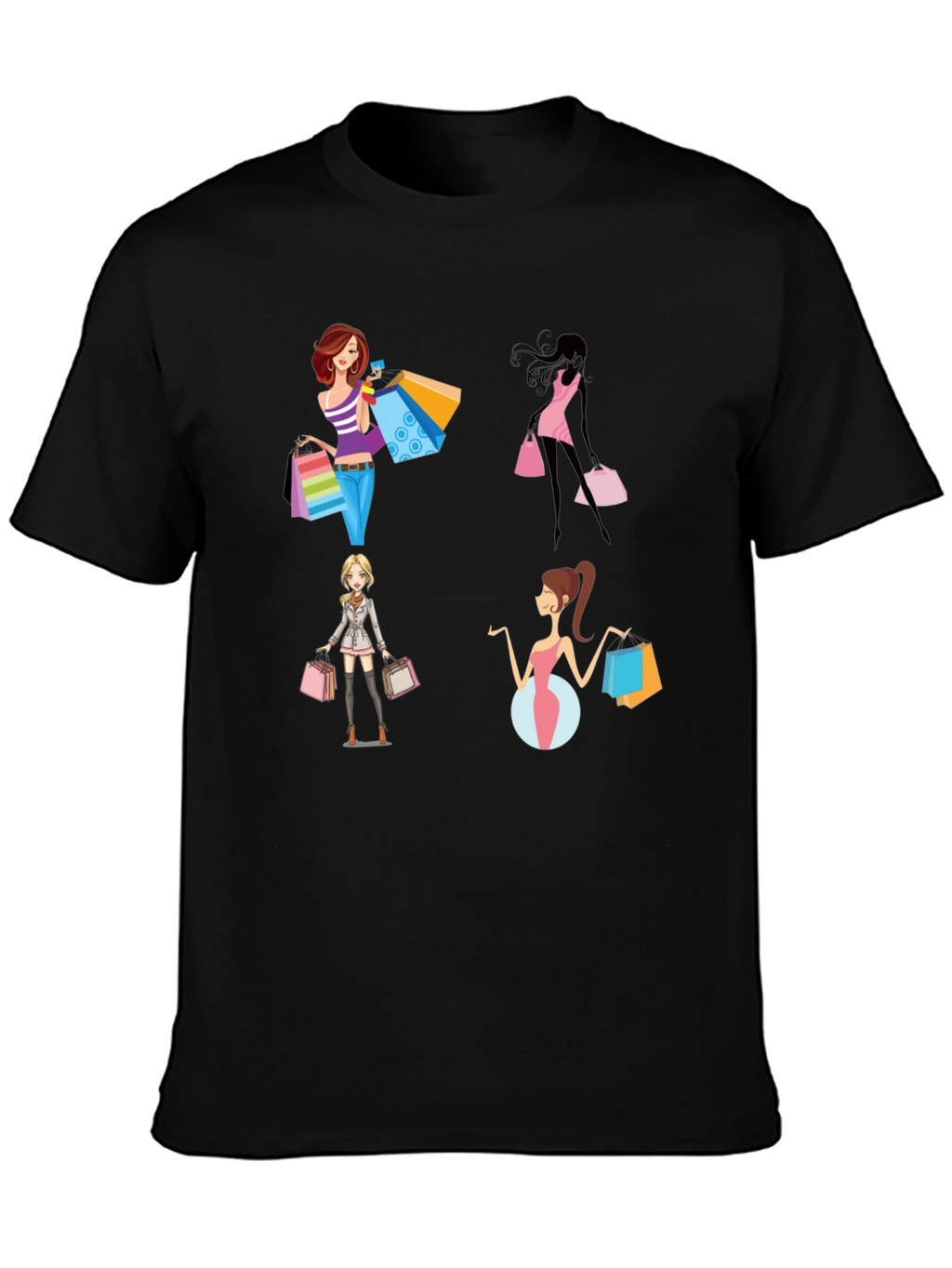 Stylish Shopping Women Graphic Tee - Black