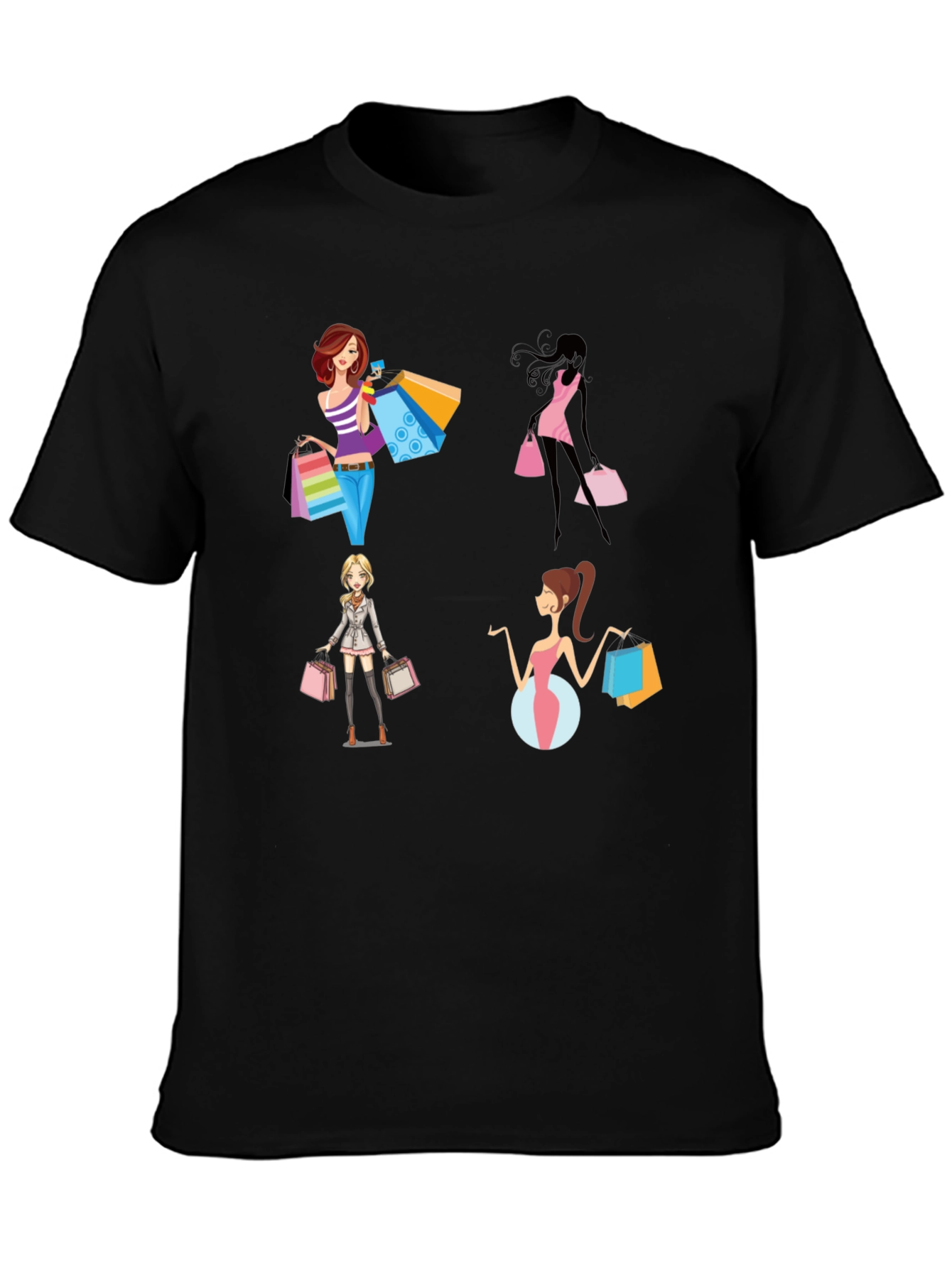 Stylish Shopping Women Graphic Tee - Black