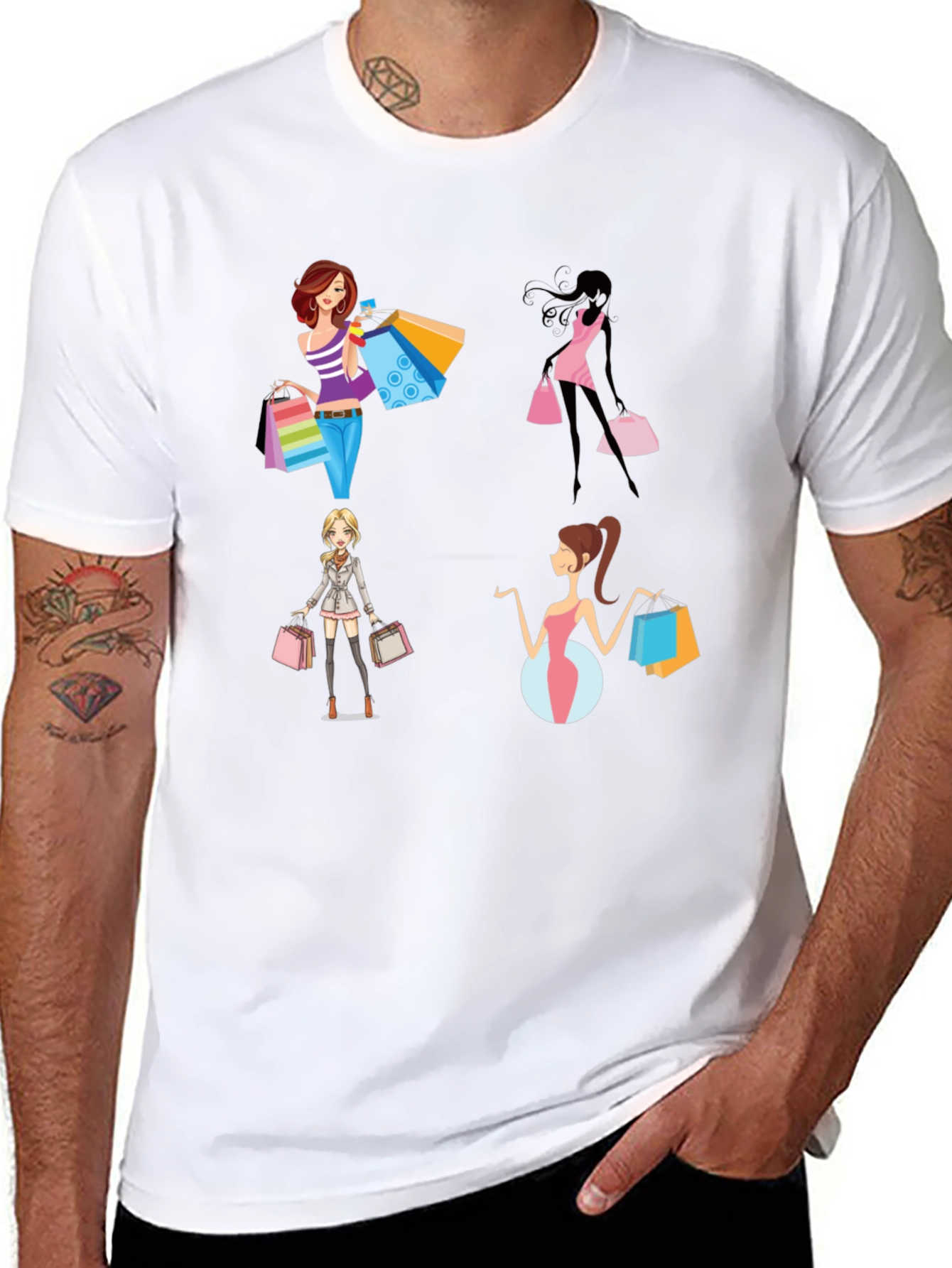 Stylish Shopping Women Graphic Tee - Black