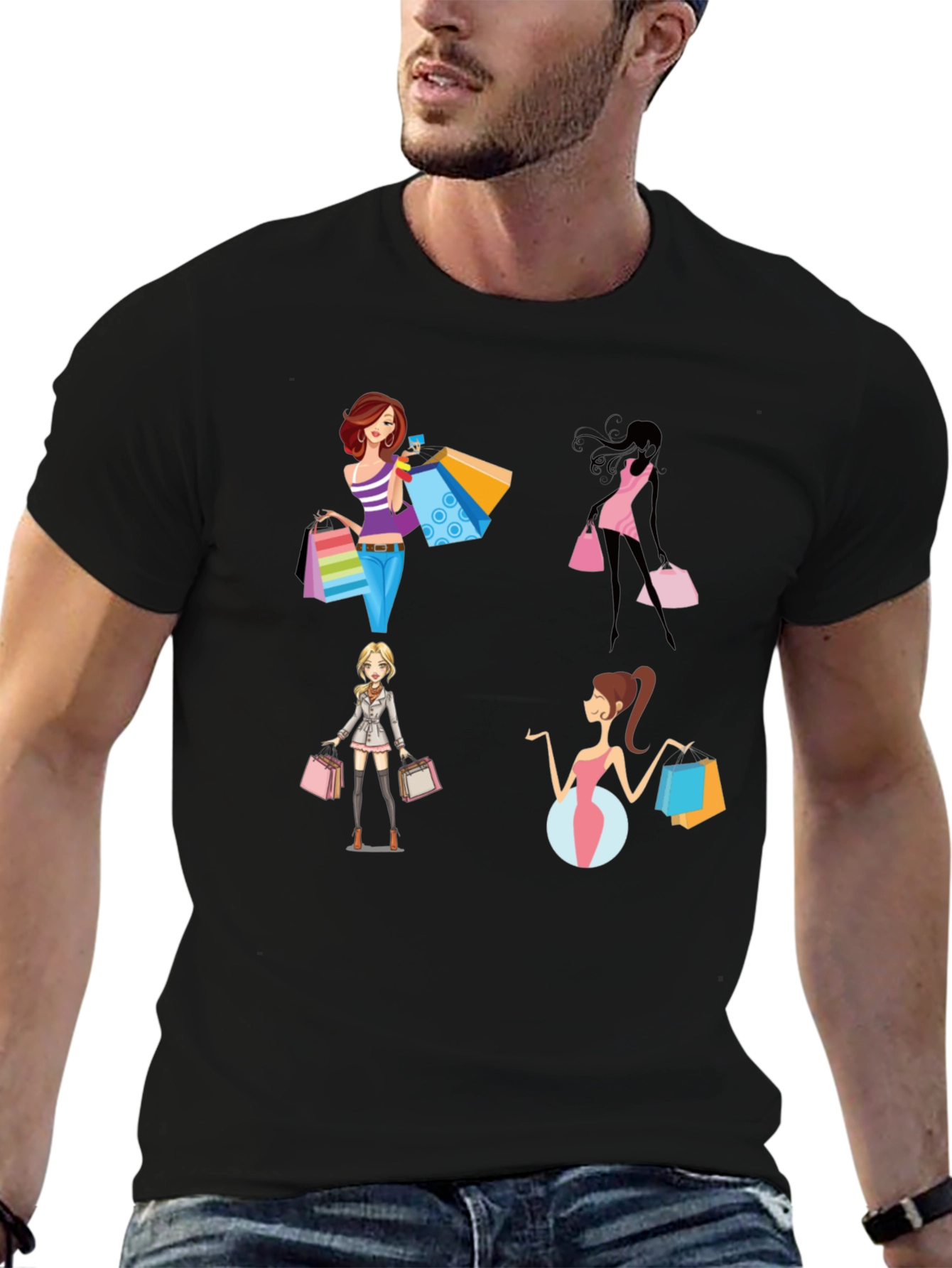 Stylish Shopping Women Graphic Tee - Black