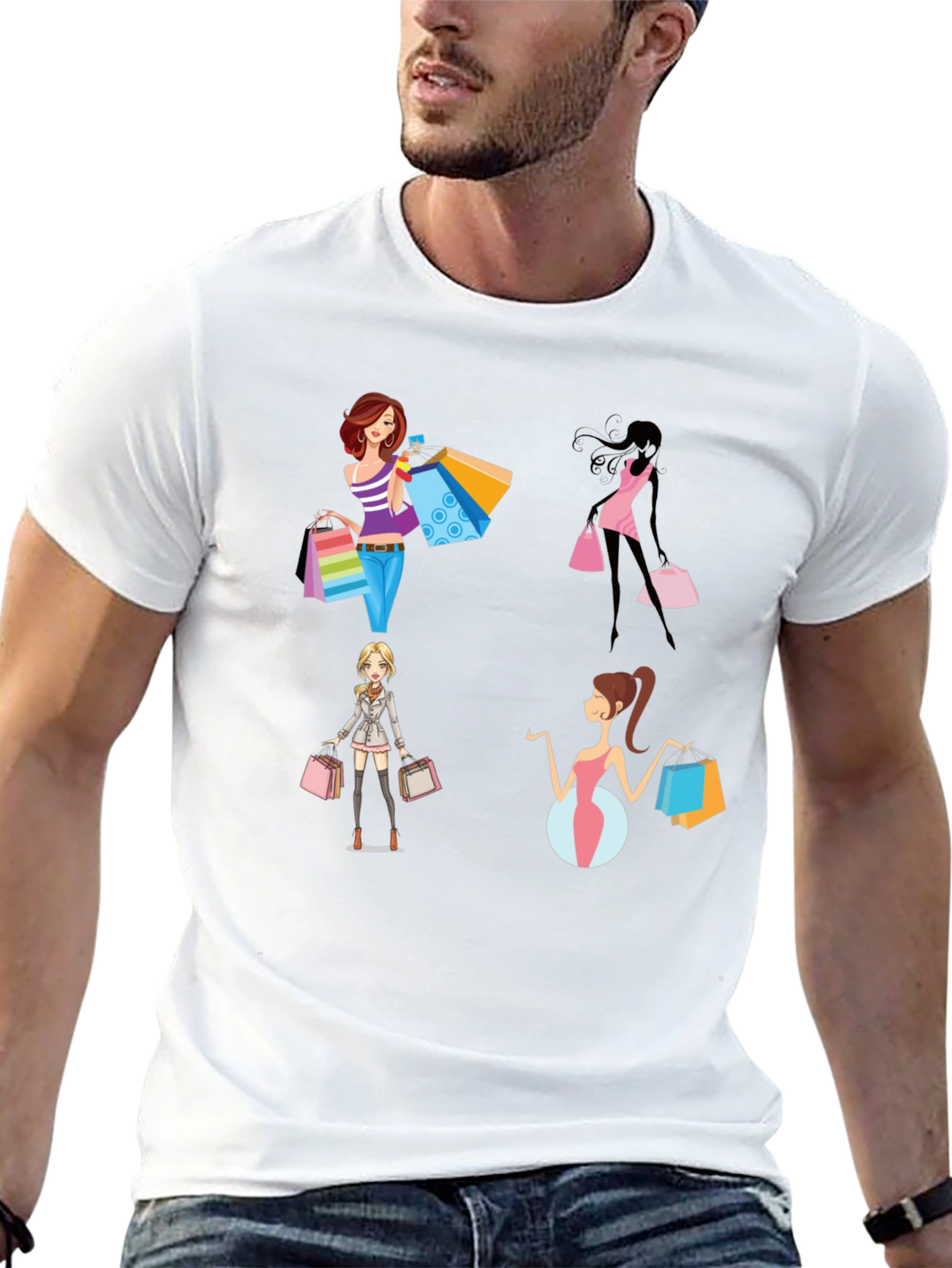 Stylish Shopping Women Graphic Tee - Black
