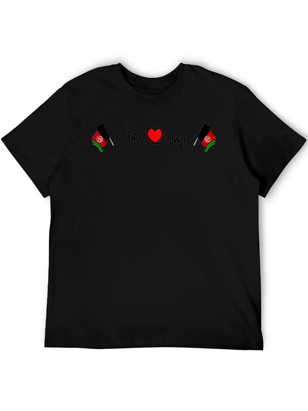 Afghanistan Heartbeat Flag T-Shirt - Black