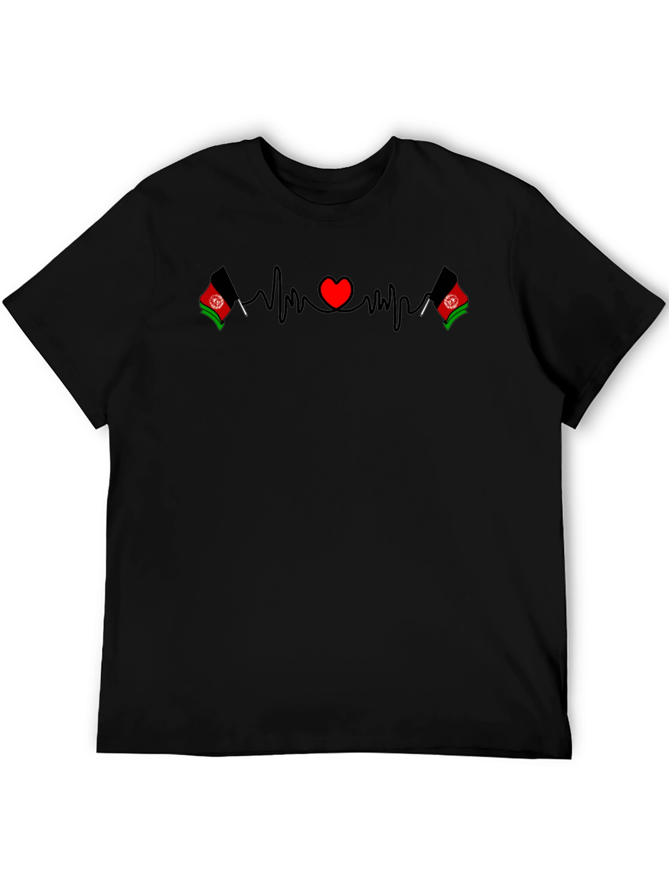 Afghanistan Heartbeat Flag T-Shirt - Black