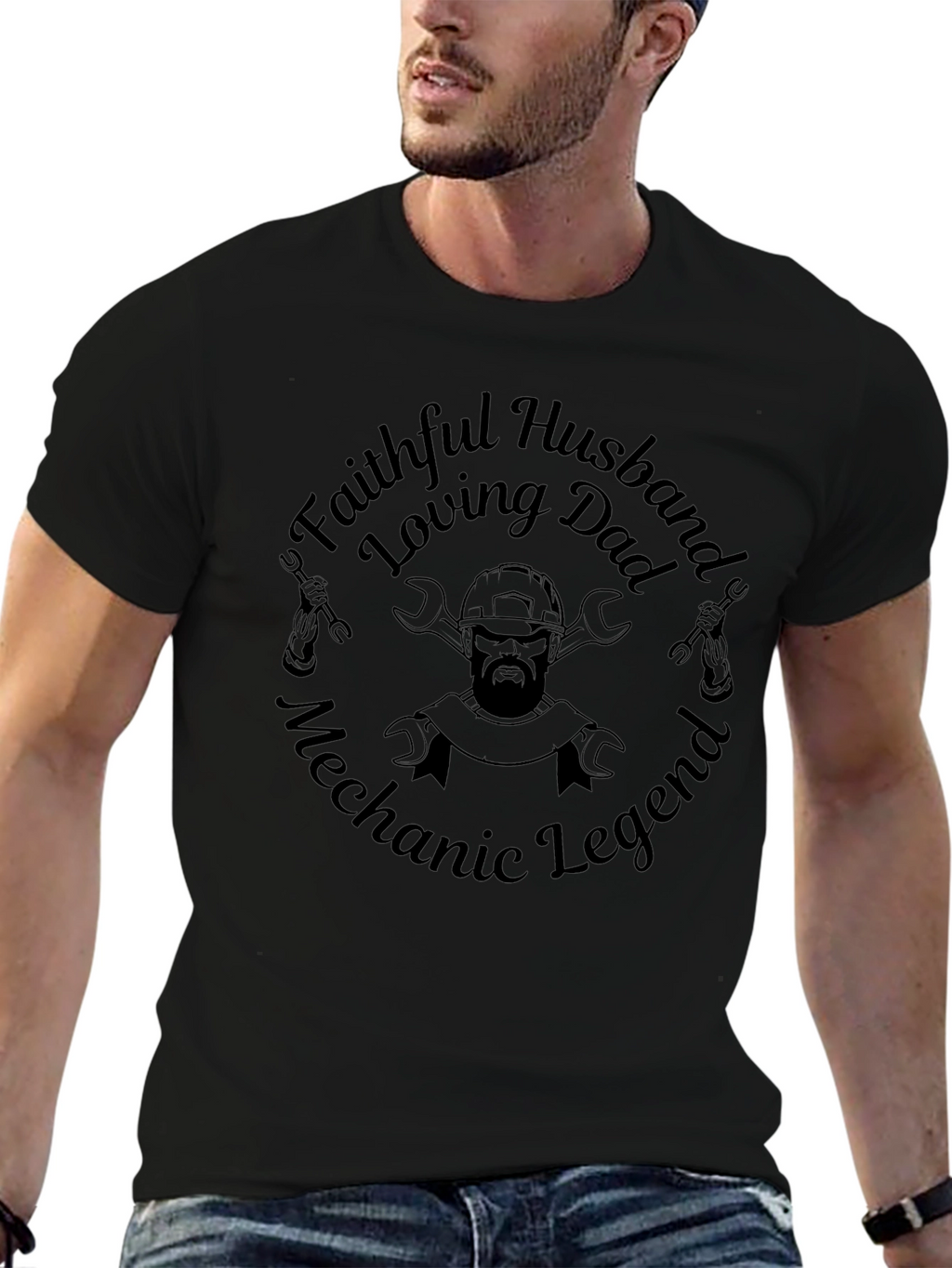 Faithful Husband Mechanic Legend Black T-Shirt