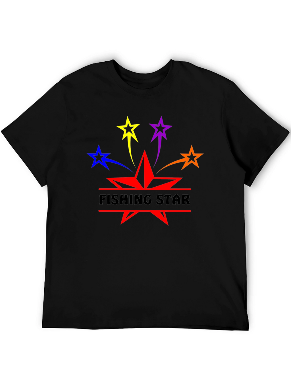 Fishing Star Graphic T-Shirt - Black Cotton Blend