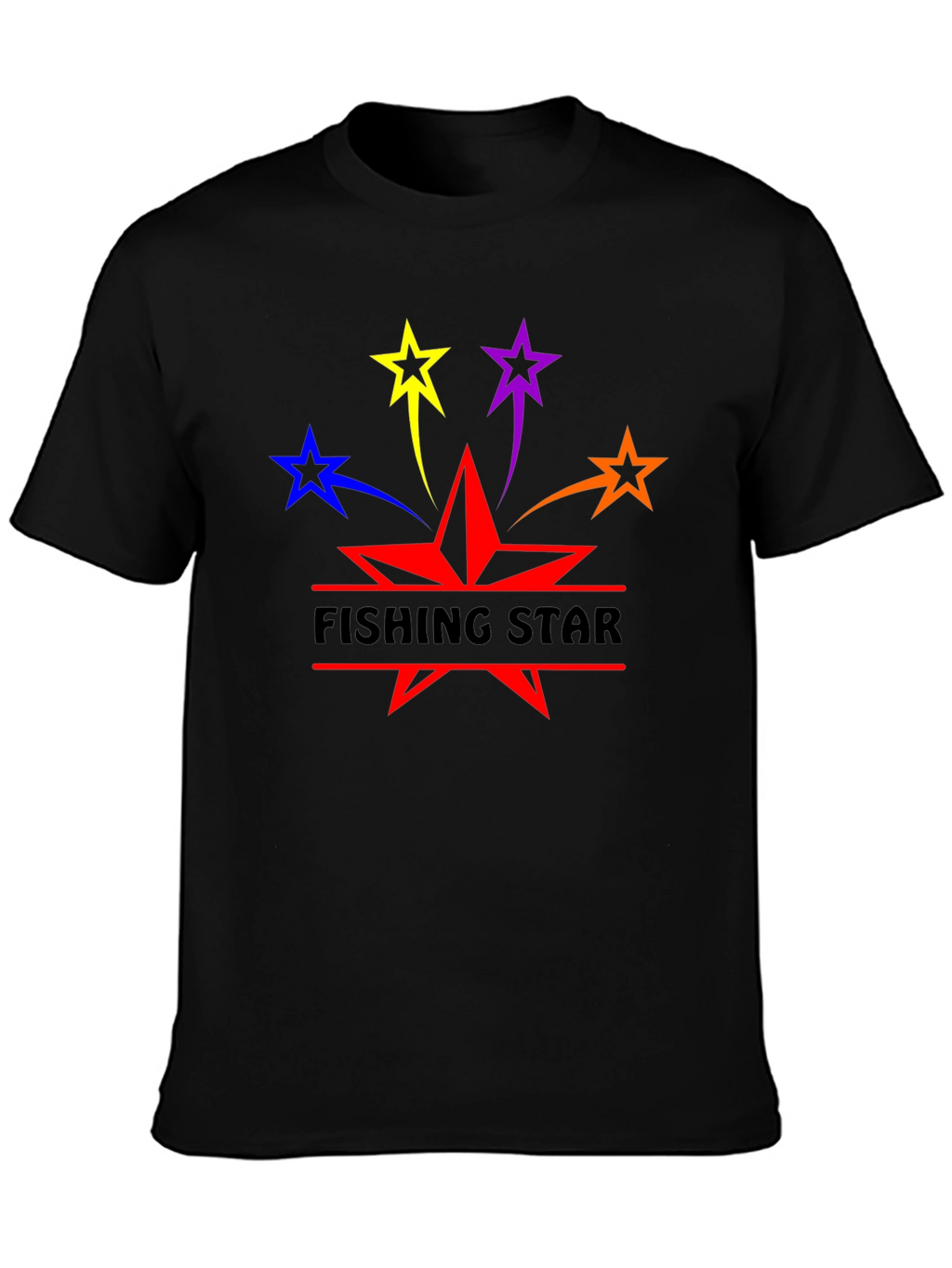 Fishing Star Graphic T-Shirt - Black Cotton Blend
