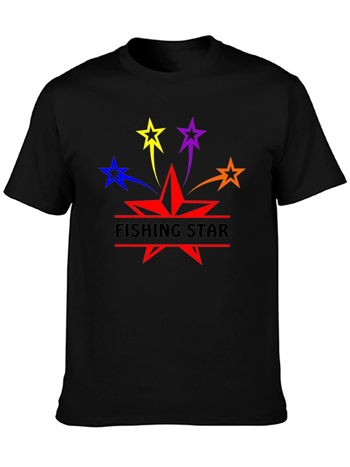 Fishing Star Graphic T-Shirt - Black Cotton Blend