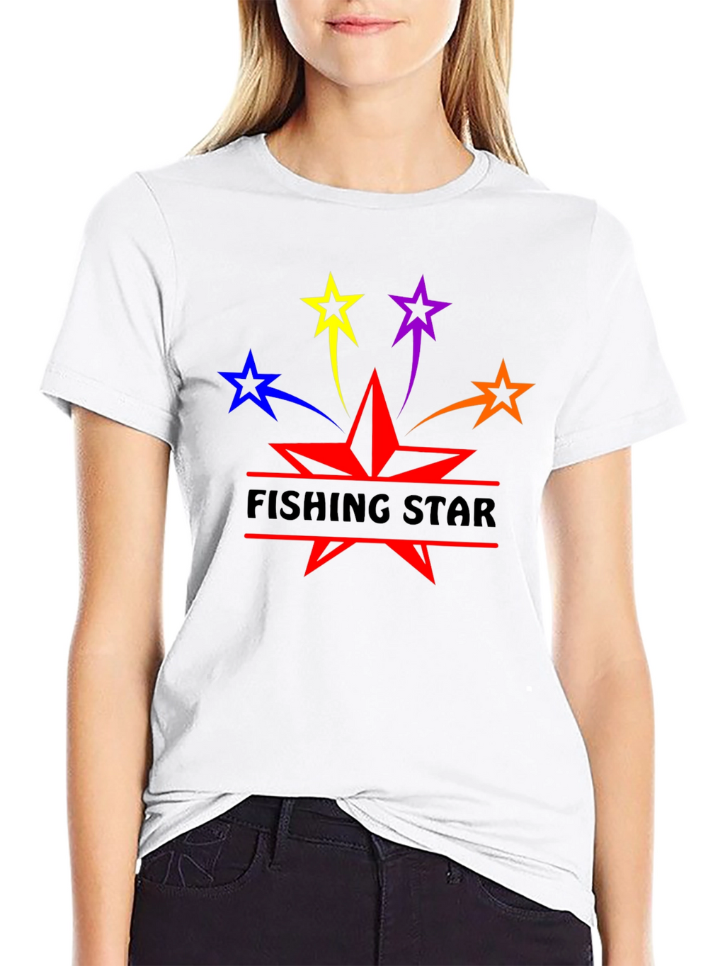 Fishing Star Graphic T-Shirt - Black Cotton Blend