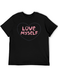 Love Myself Graphic Tee - Heart Design Black T-Shirt
