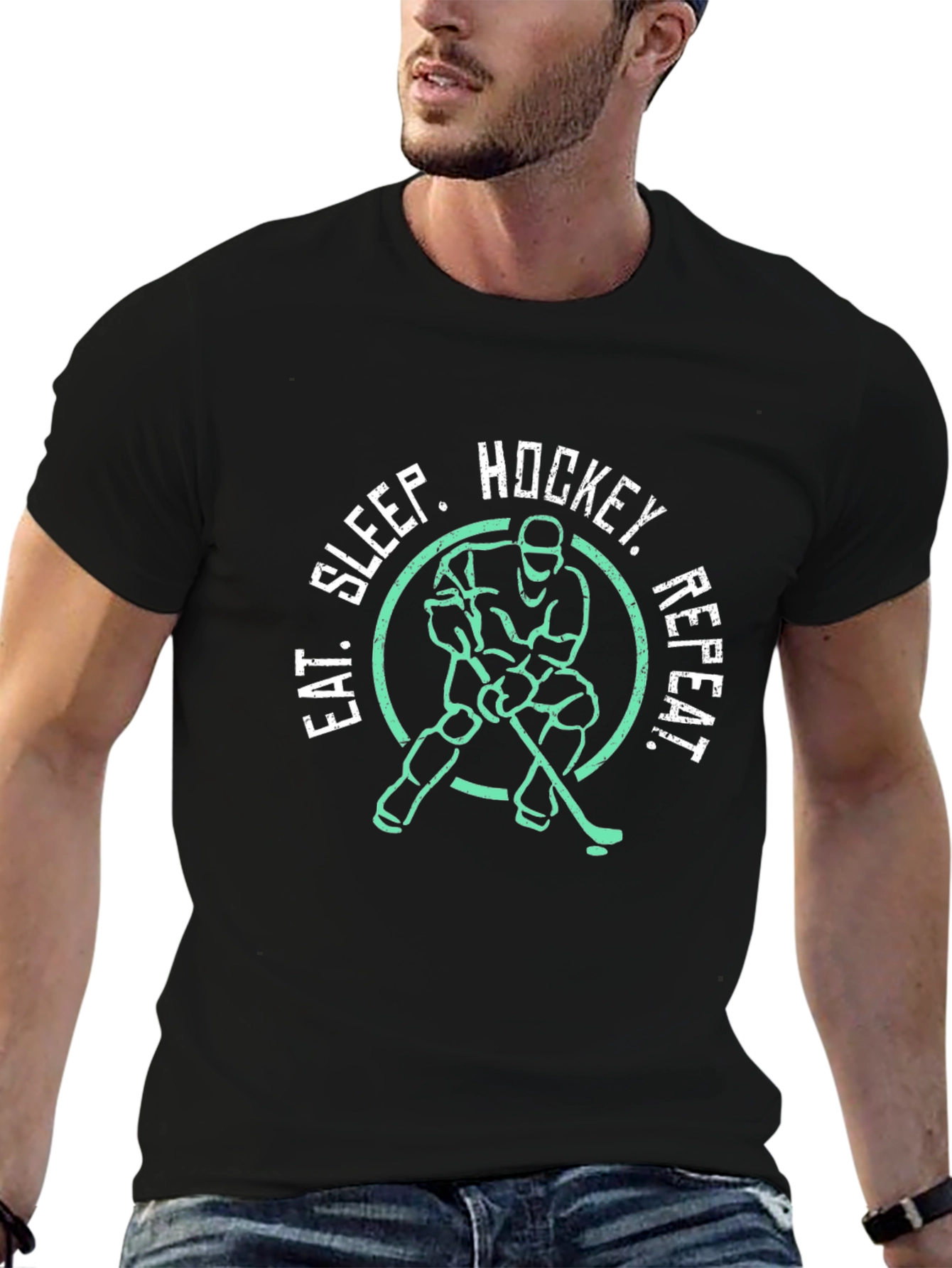 Eat Sleep Hockey Repeat Graphic Tee
