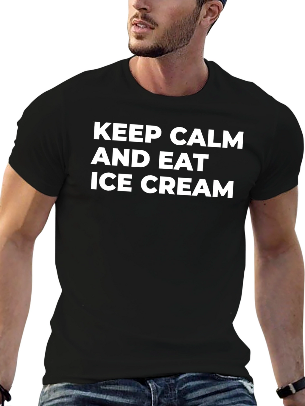 Keep Calm and Eat Ice Cream Black T-Shirt