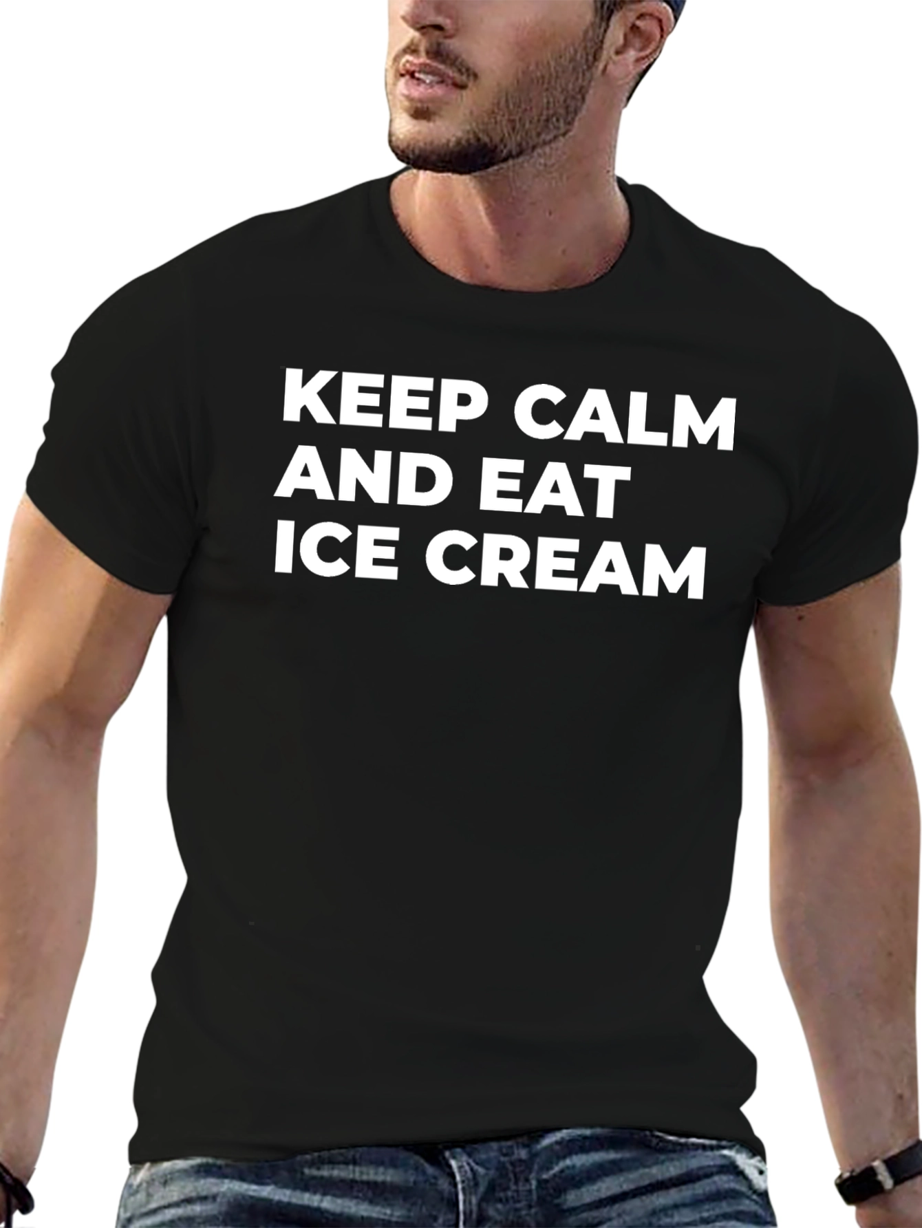 Keep Calm and Eat Ice Cream Black T-Shirt