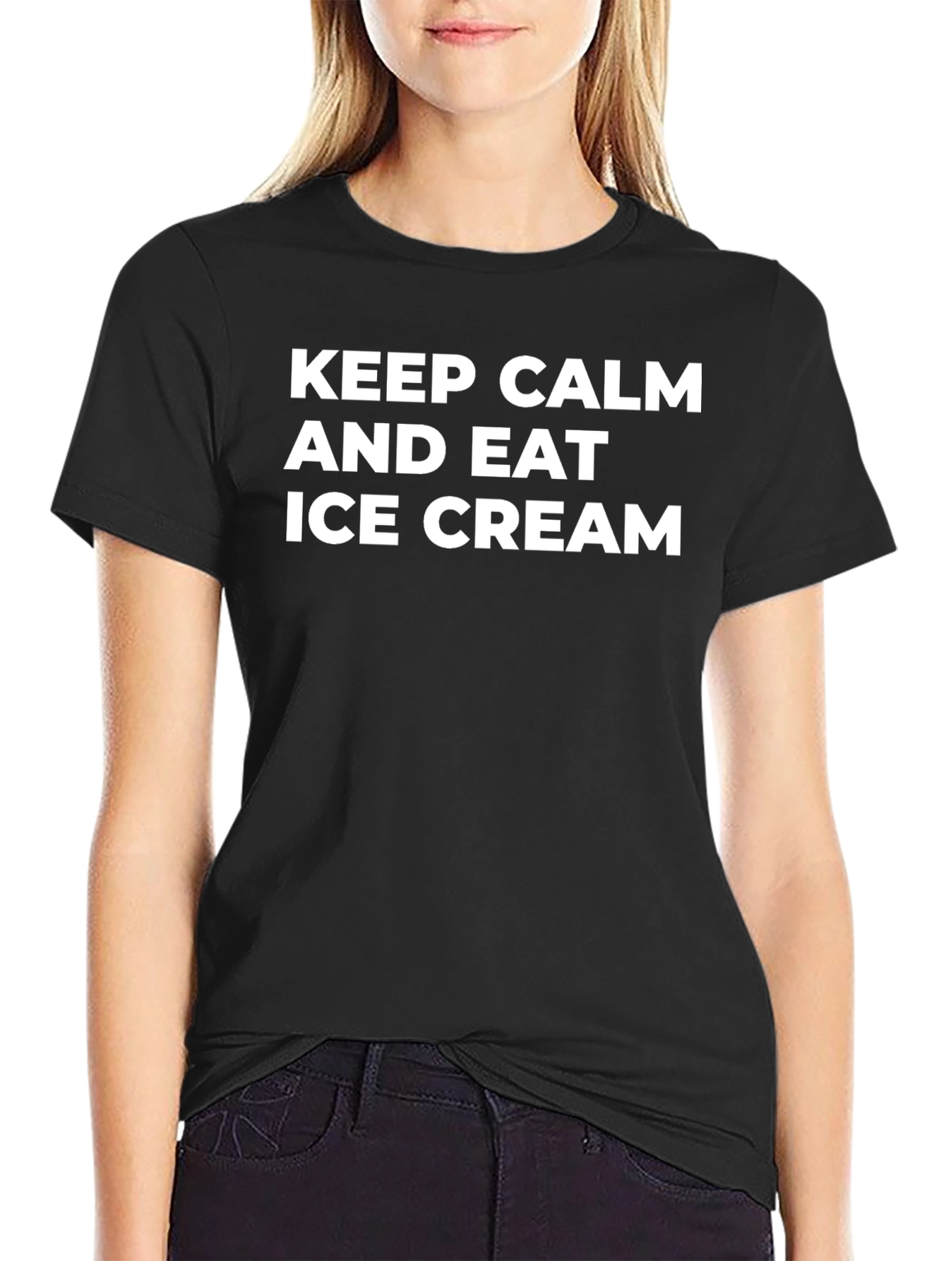 Keep Calm and Eat Ice Cream Black T-Shirt