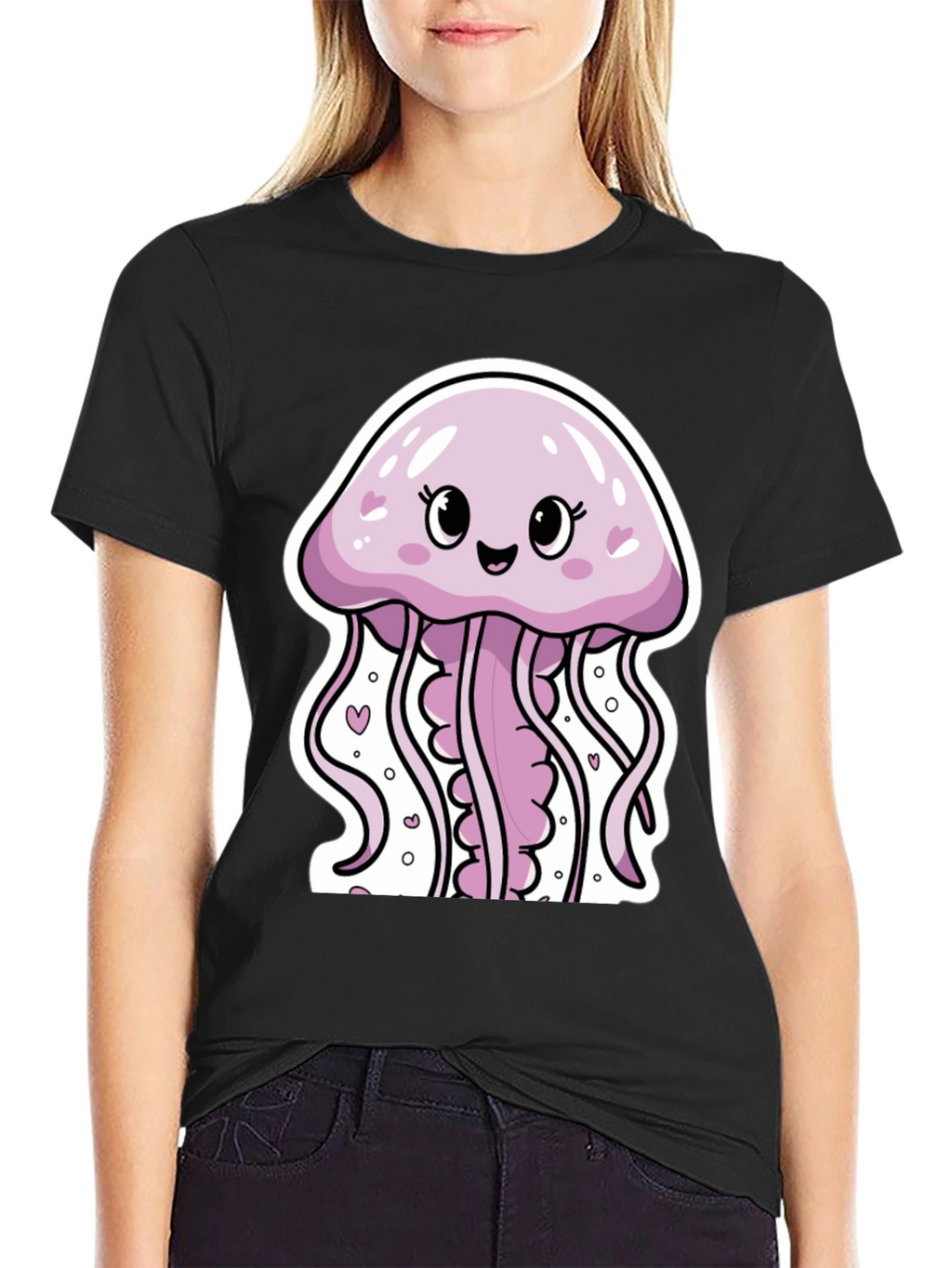 Cute Jellyfish Graphic Tee - Black