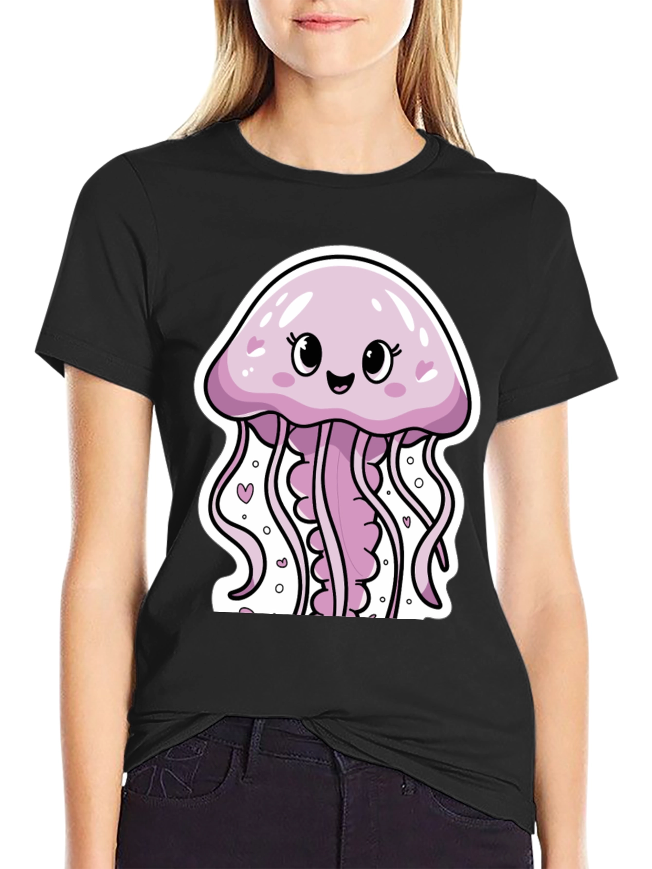 Cute Jellyfish Graphic Tee - Black