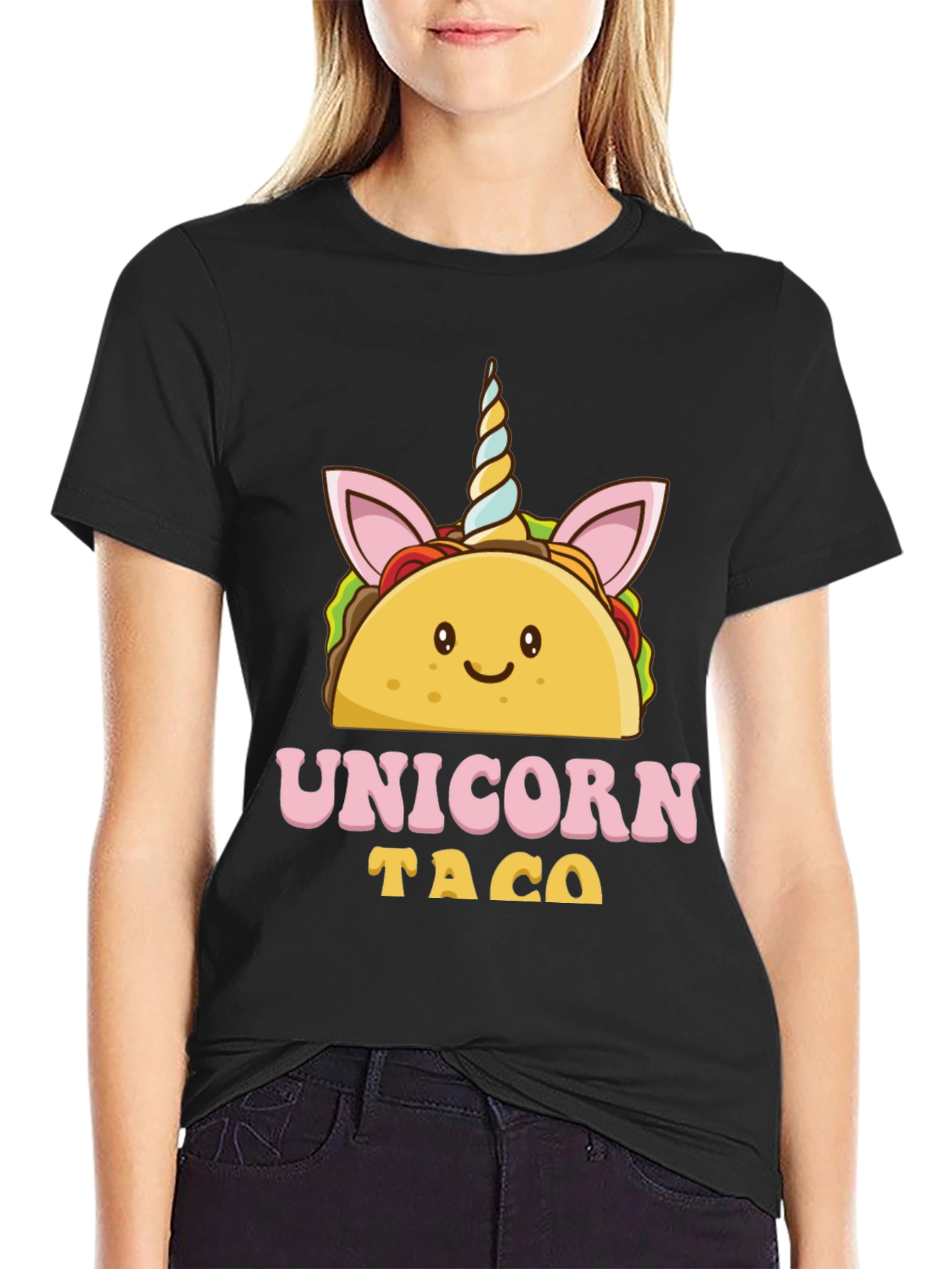 Unicorn Taco Graphic Tee - Black Cotton Blend