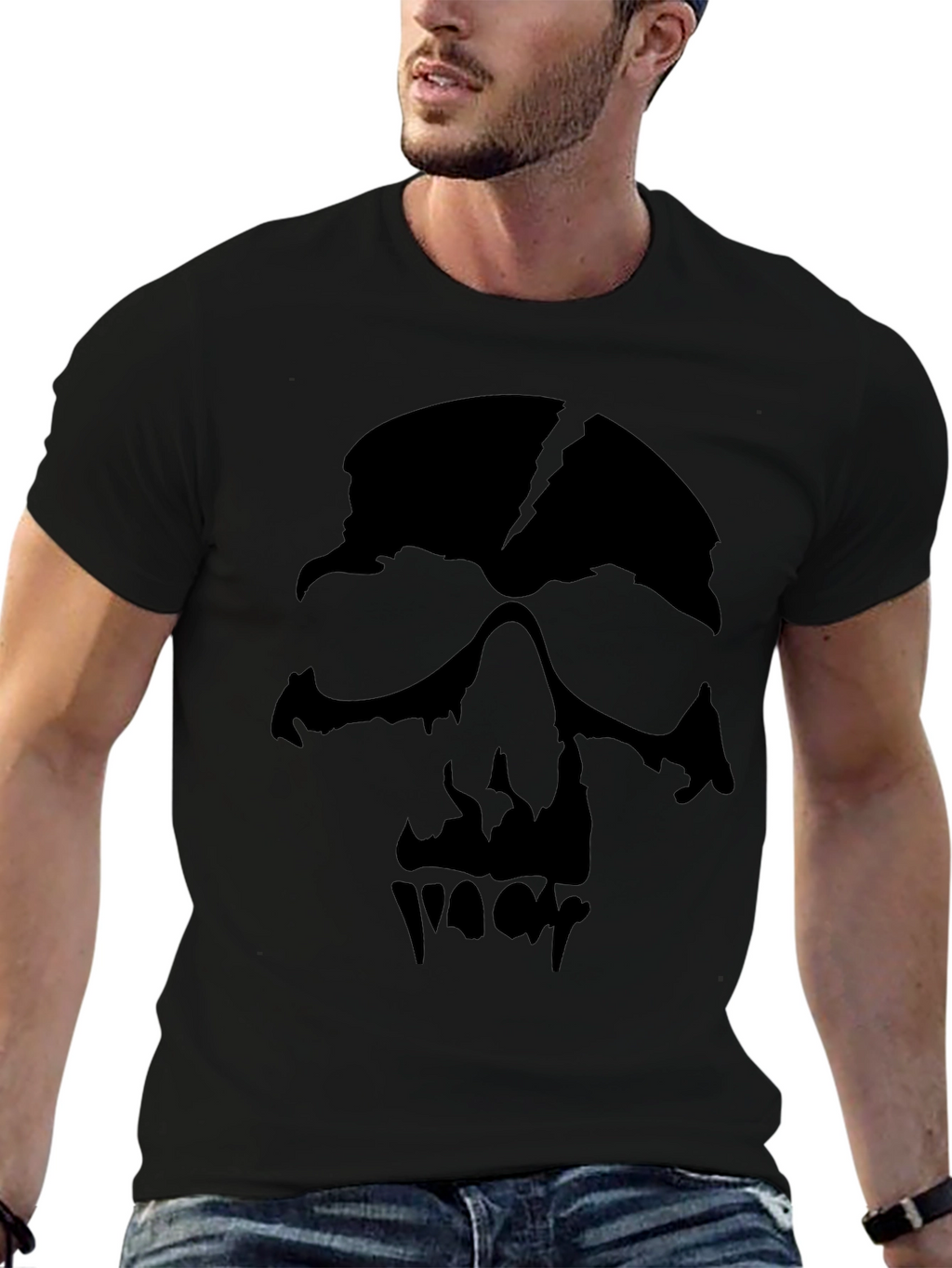 Mens Black Graphic Skull T-Shirt
