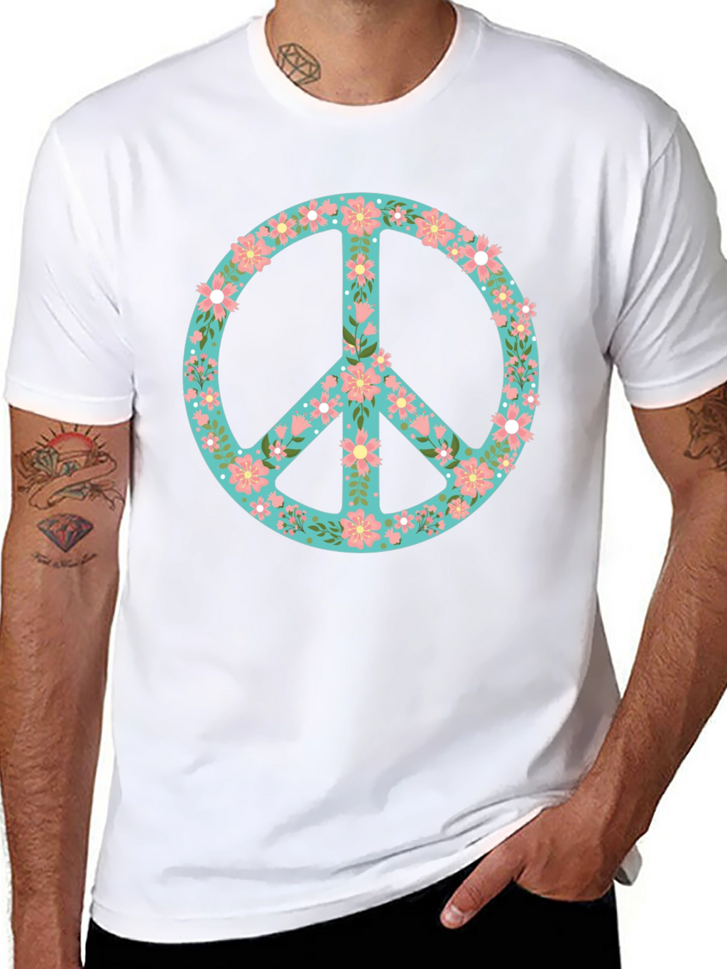 Floral Peace Sign Black T-Shirt