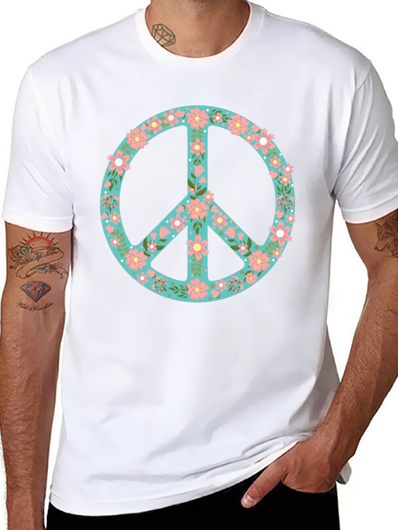 Floral Peace Sign Black T-Shirt