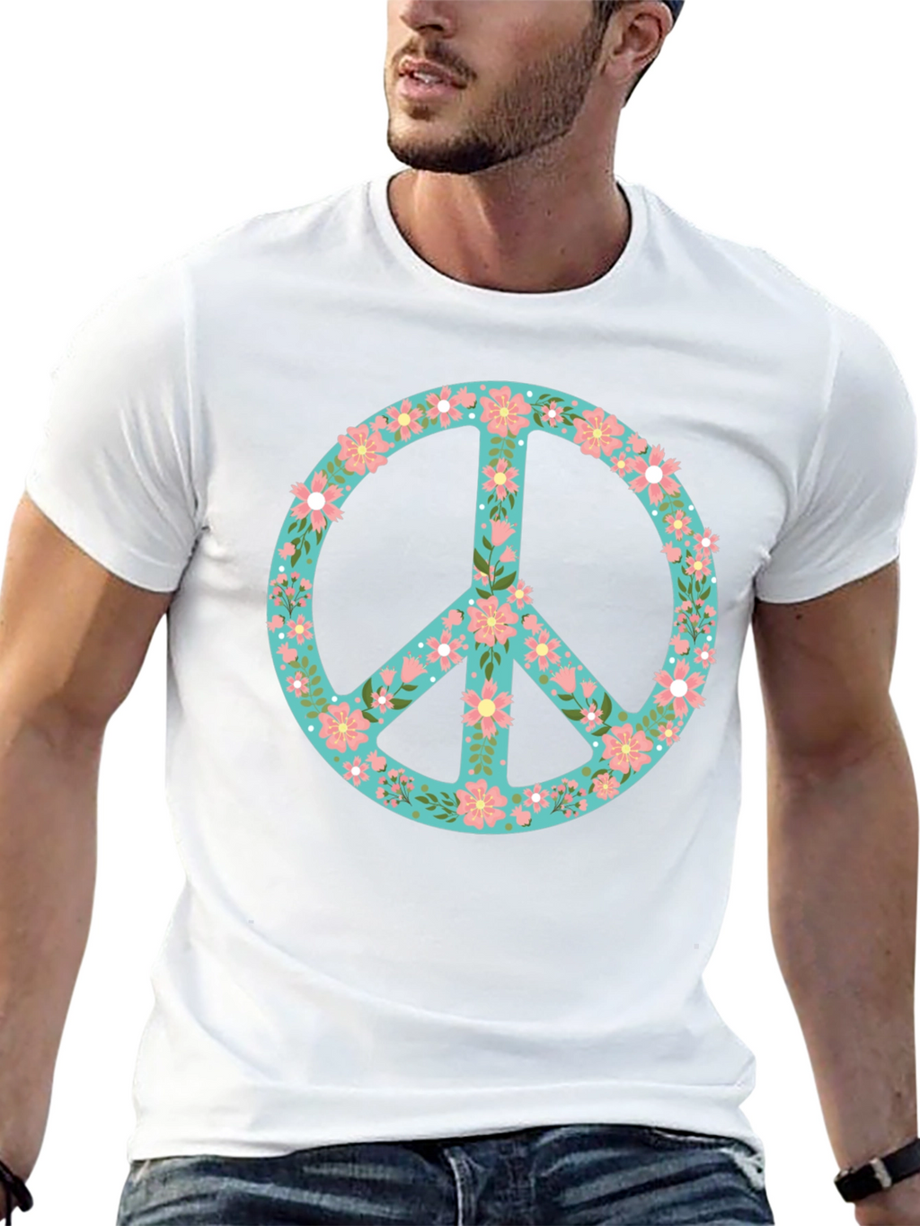 Floral Peace Sign Black T-Shirt