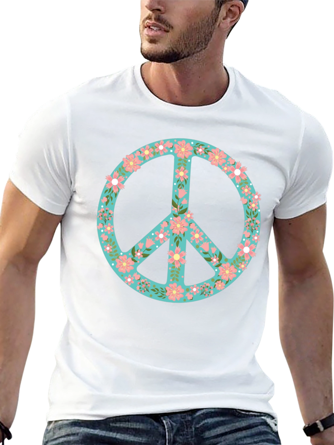 Floral Peace Sign Black T-Shirt
