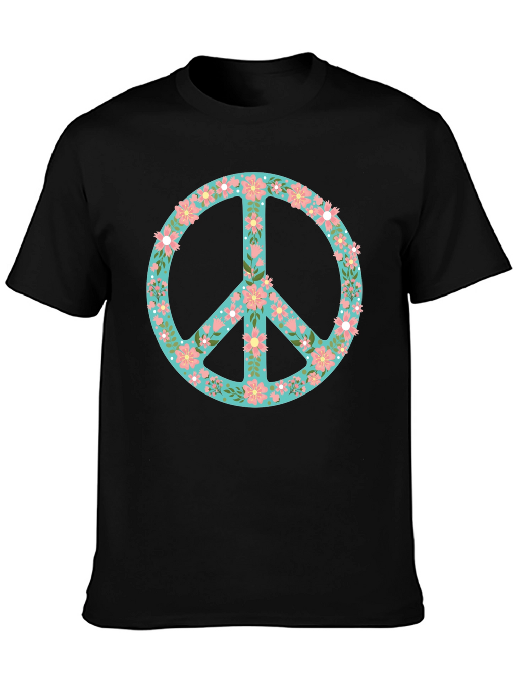 Floral Peace Sign Black T-Shirt