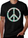 Floral Peace Sign Black T-Shirt