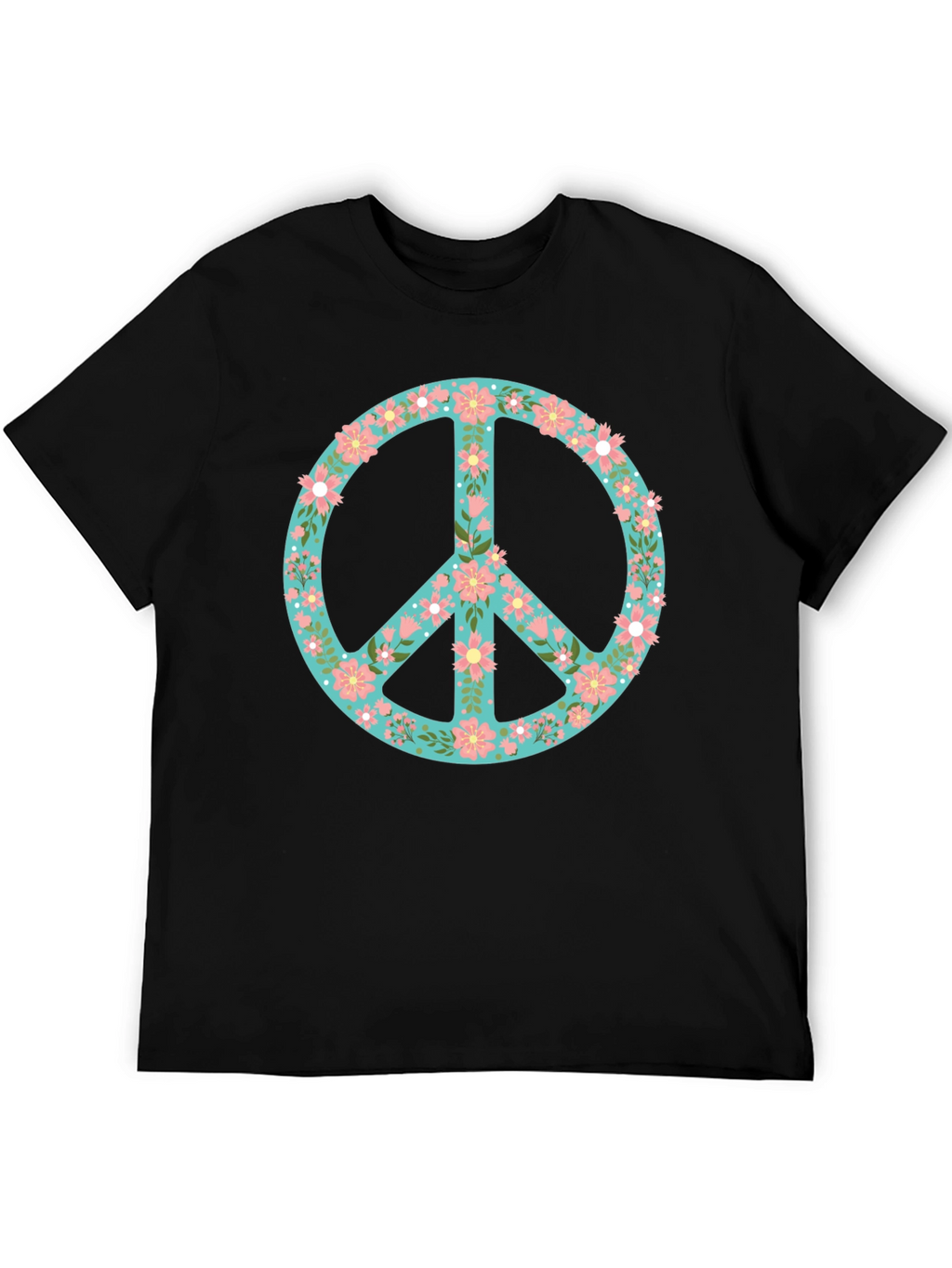 Floral Peace Sign Black T-Shirt
