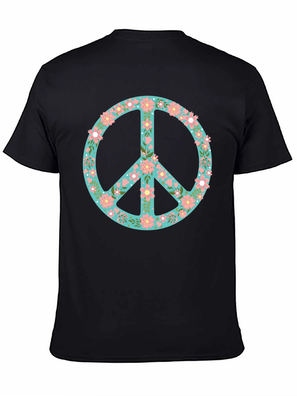 Floral Peace Sign Black T-Shirt