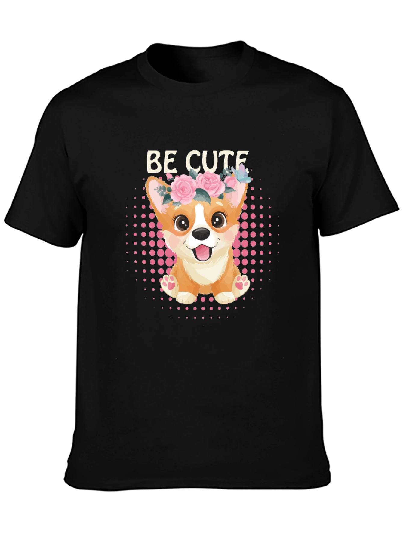 Be Cute Corgi T-Shirt - Floral Crown Puppy Tee