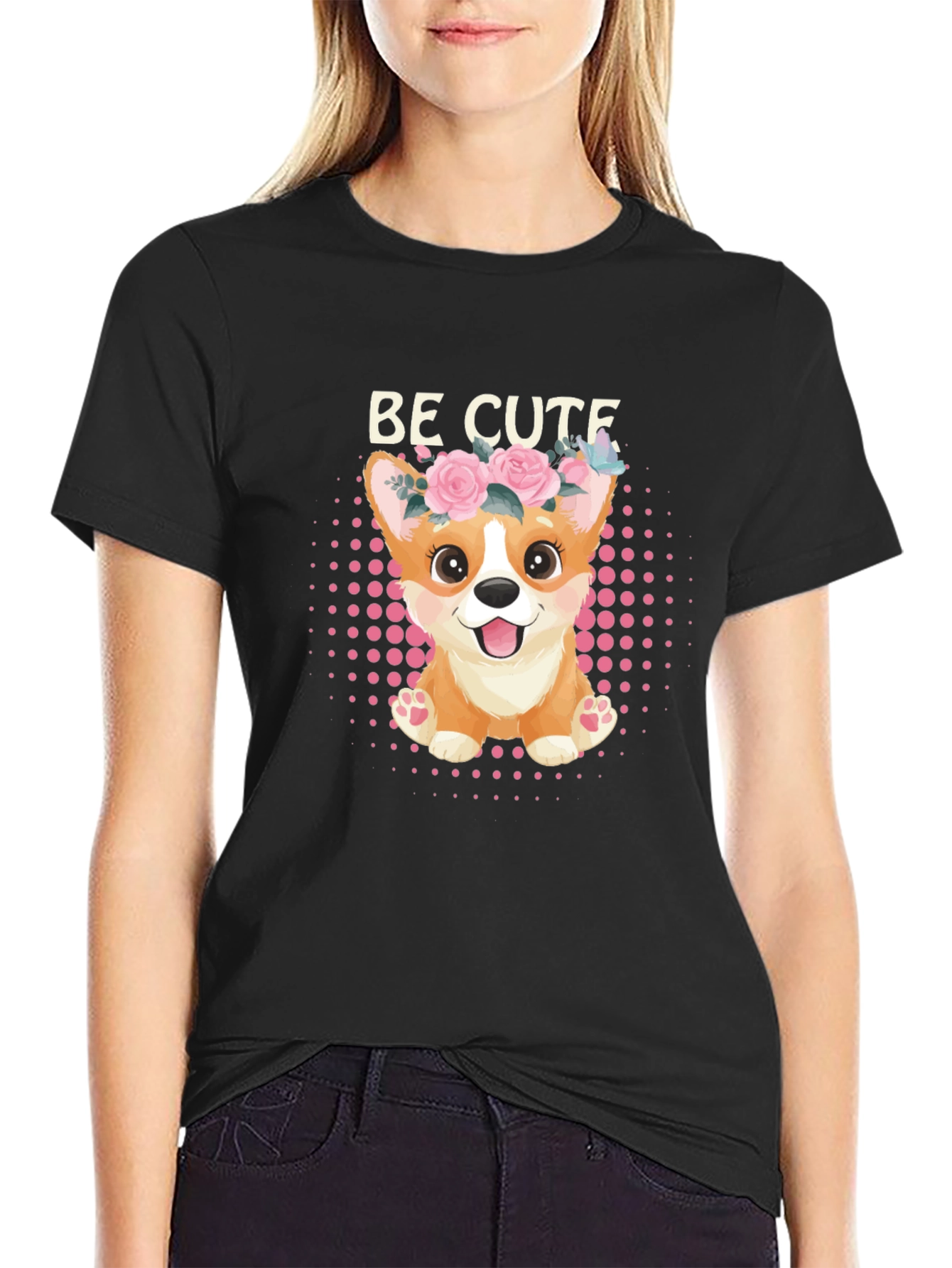 Be Cute Corgi T-Shirt - Floral Crown Puppy Tee