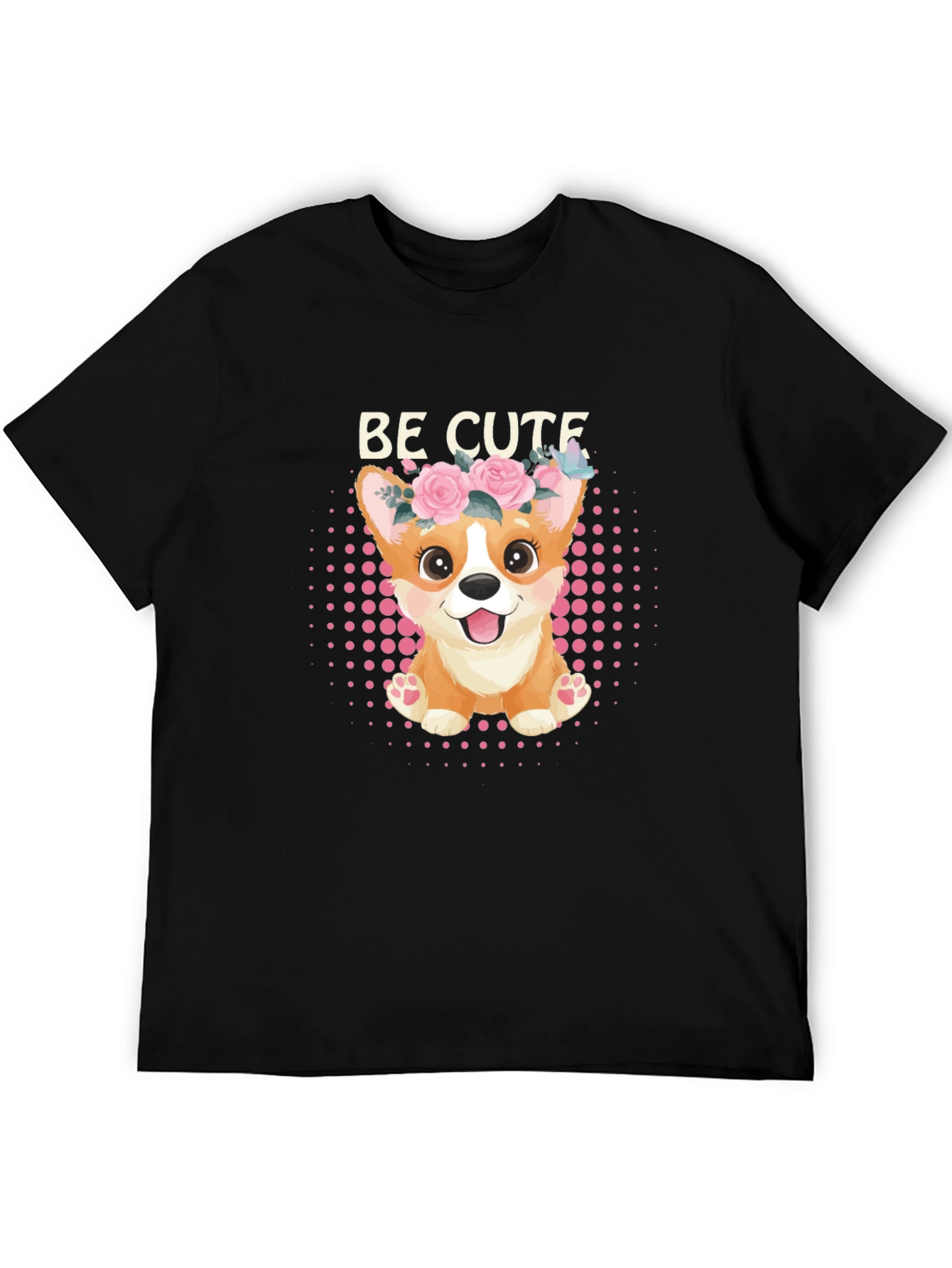 Be Cute Corgi T-Shirt - Floral Crown Puppy Tee