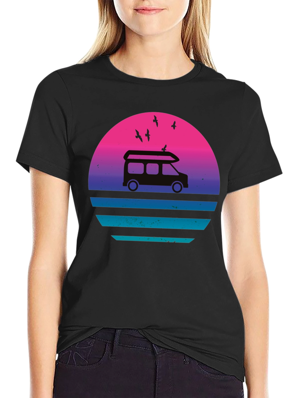 Retro Van Sunset T-Shirt - Black Graphic Tee