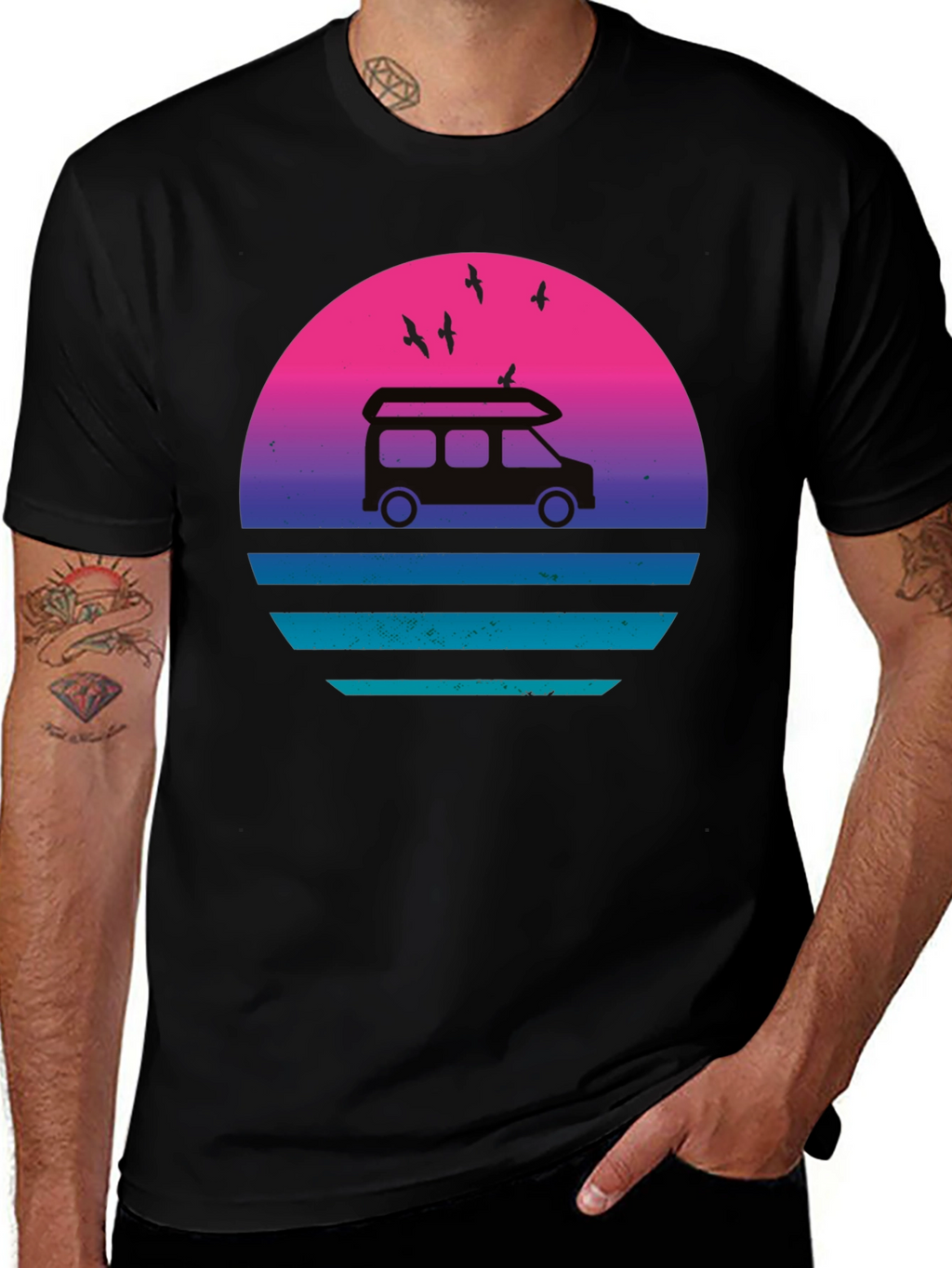Retro Van Sunset T-Shirt - Black Graphic Tee