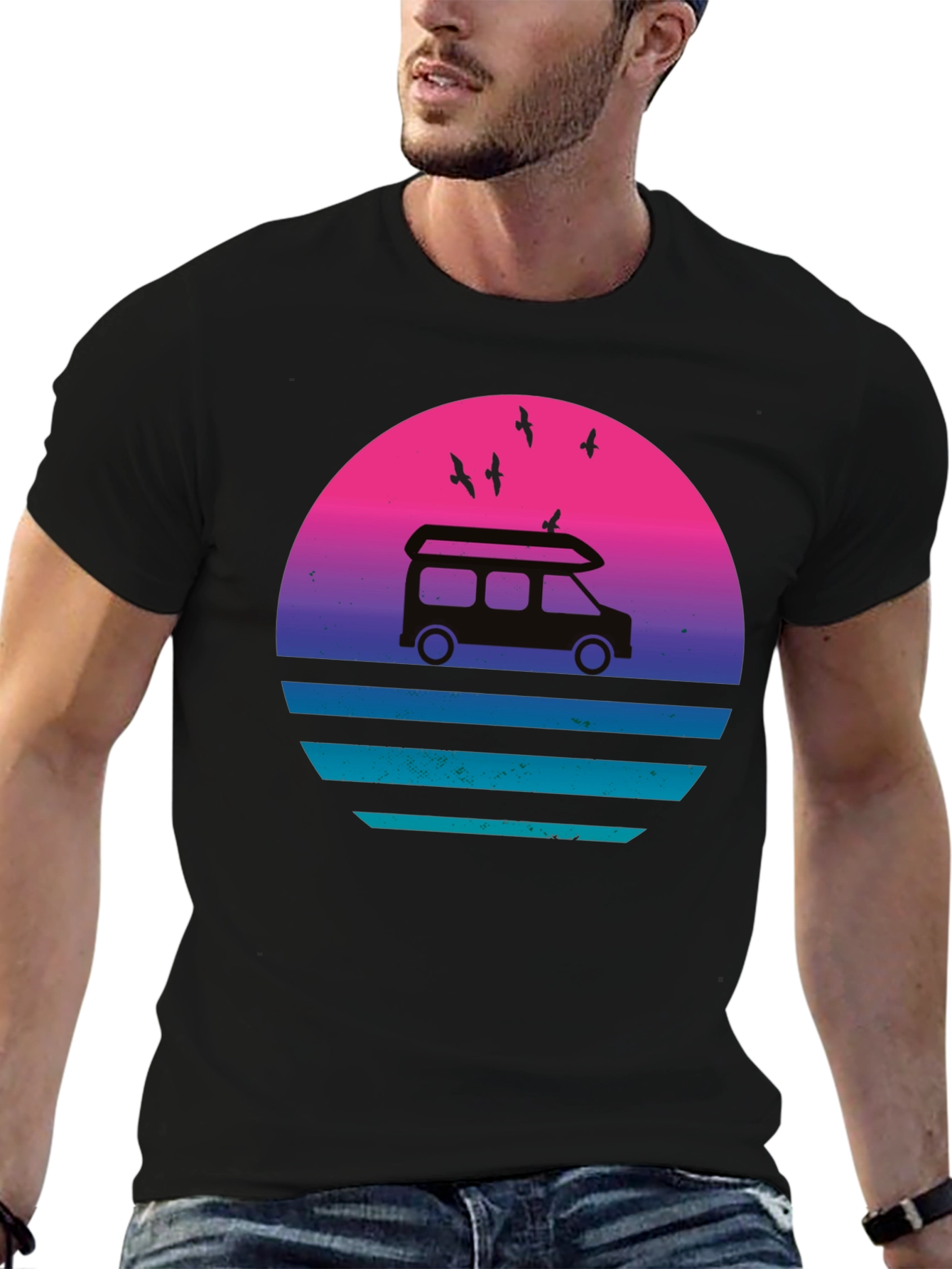 Retro Van Sunset T-Shirt - Black Graphic Tee