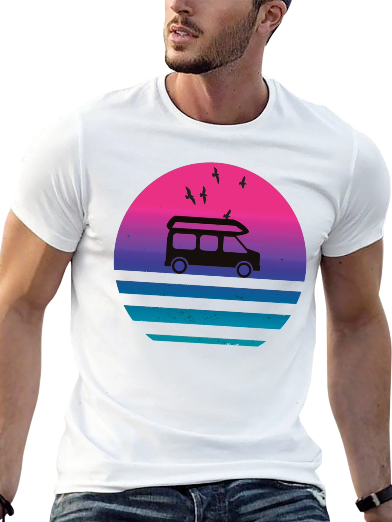 Retro Van Sunset T-Shirt - Black Graphic Tee