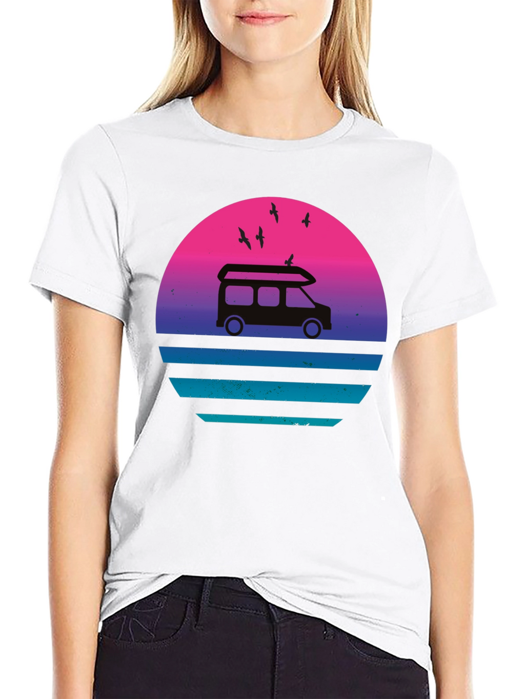 Retro Van Sunset T-Shirt - Black Graphic Tee
