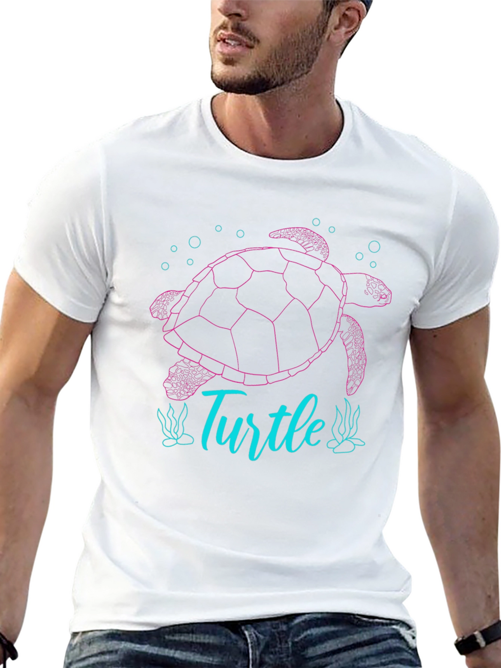 Turtle Graphic T-Shirt - Pink and Blue Design