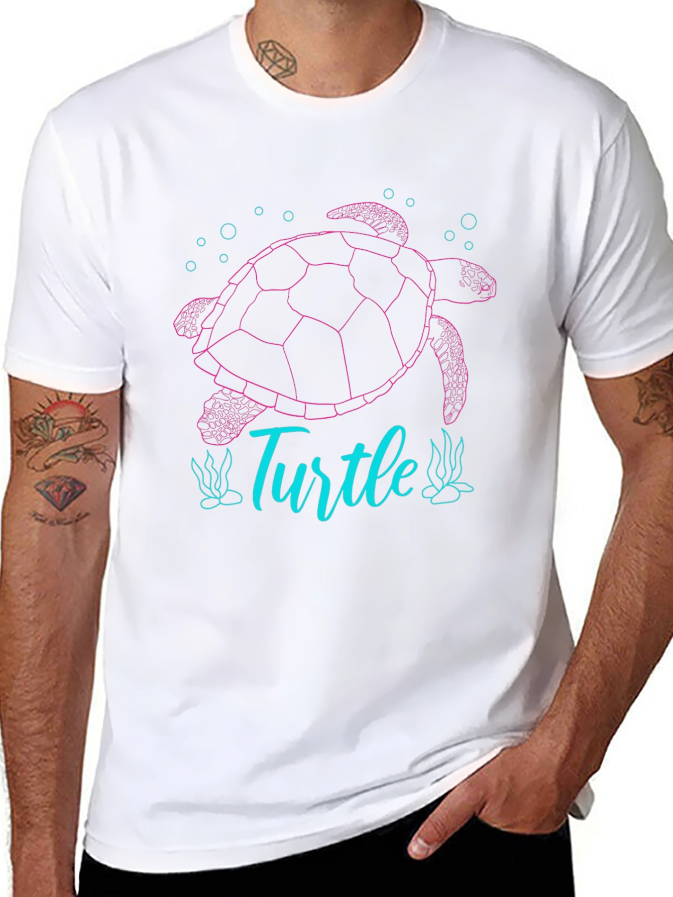 Turtle Graphic T-Shirt - Pink and Blue Design