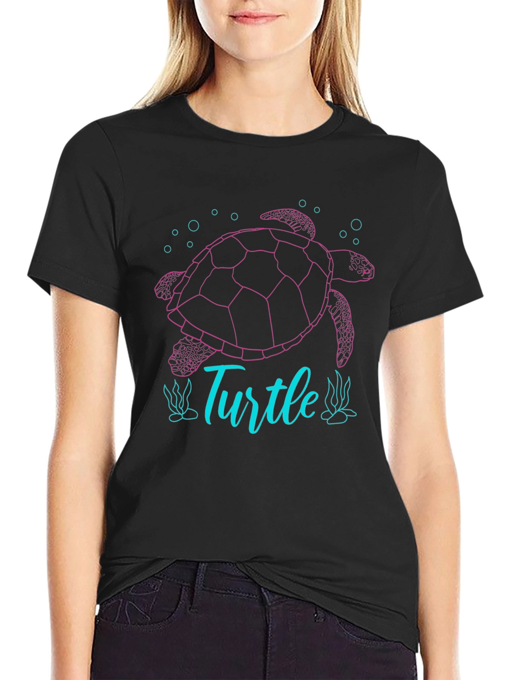 Turtle Graphic T-Shirt - Pink and Blue Design