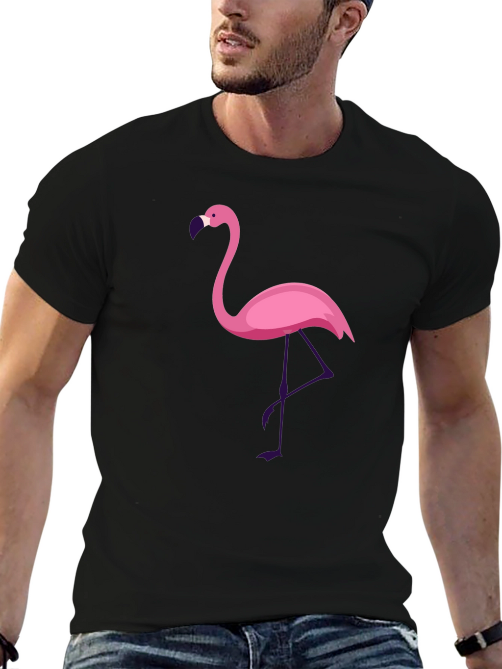 Black T-Shirt with Flamingo Graphic