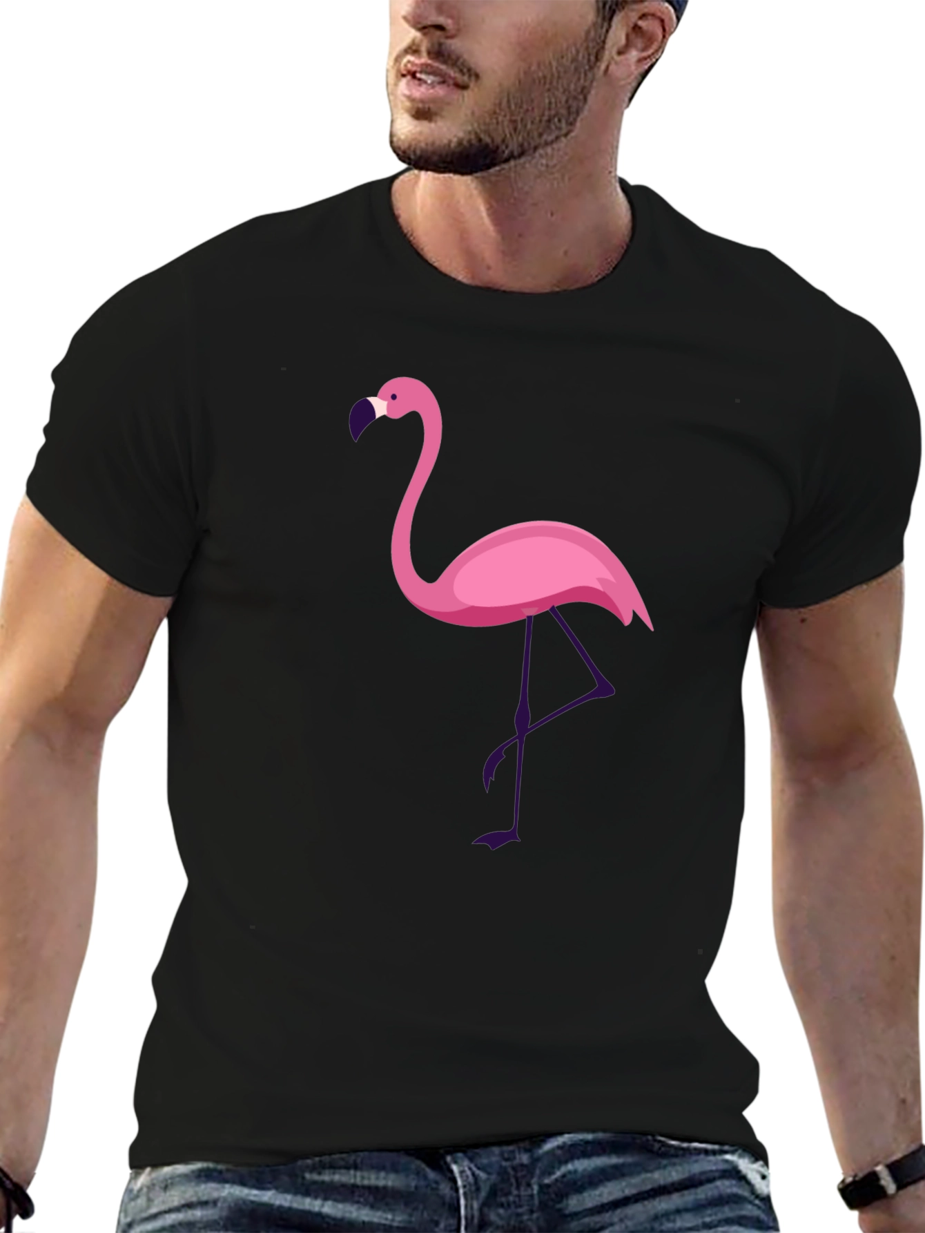Black T-Shirt with Flamingo Graphic